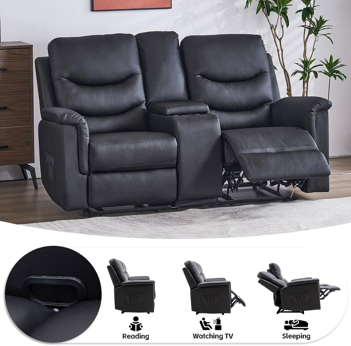 2 Piece Manual Recliner Sofa And Loveseat Set With Console And Cup Holders For Living Room