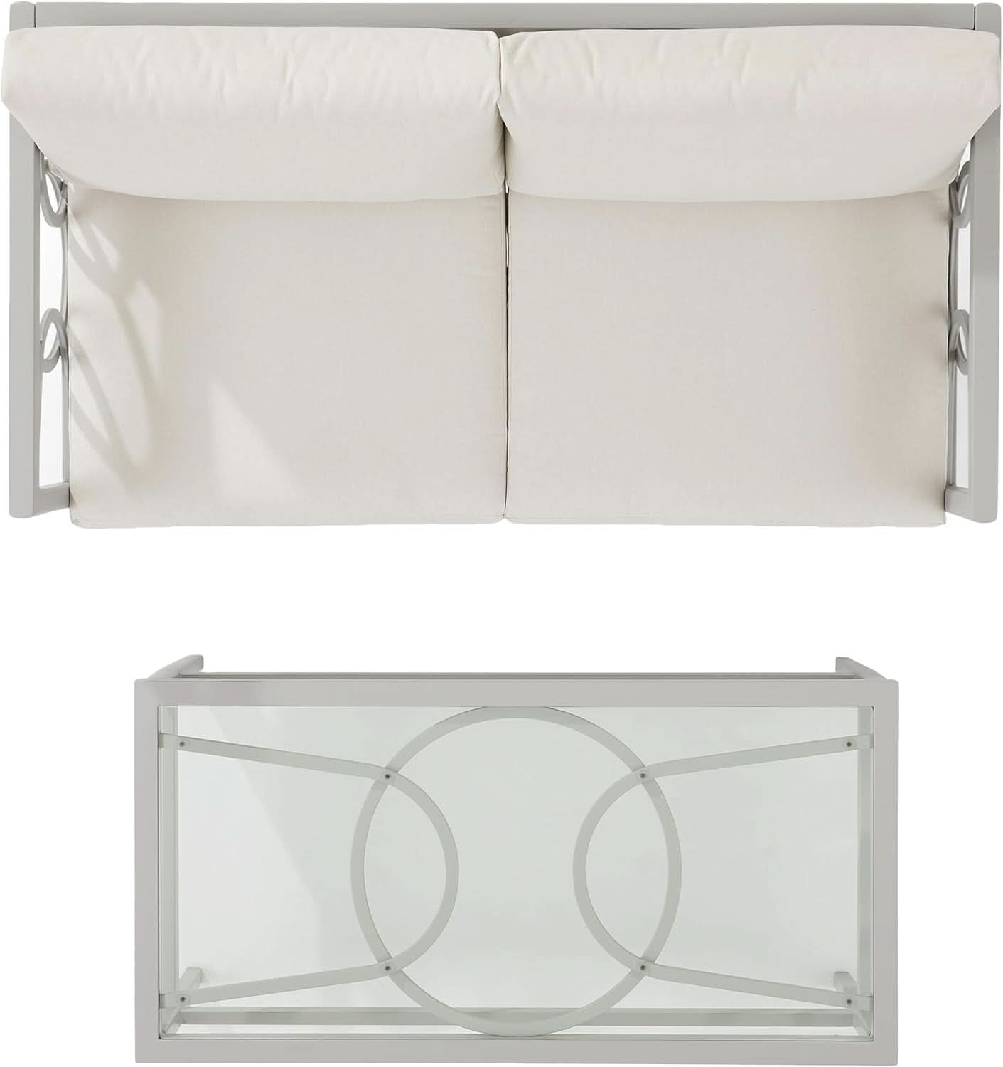 2 Piece Outdoor Coffee Table And Loveseat Set Gray Frame Creme Cushions