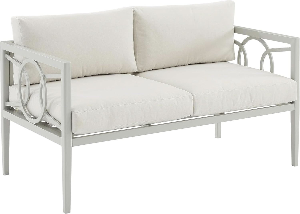 2 Piece Outdoor Coffee Table And Loveseat Set Gray Frame Creme Cushions