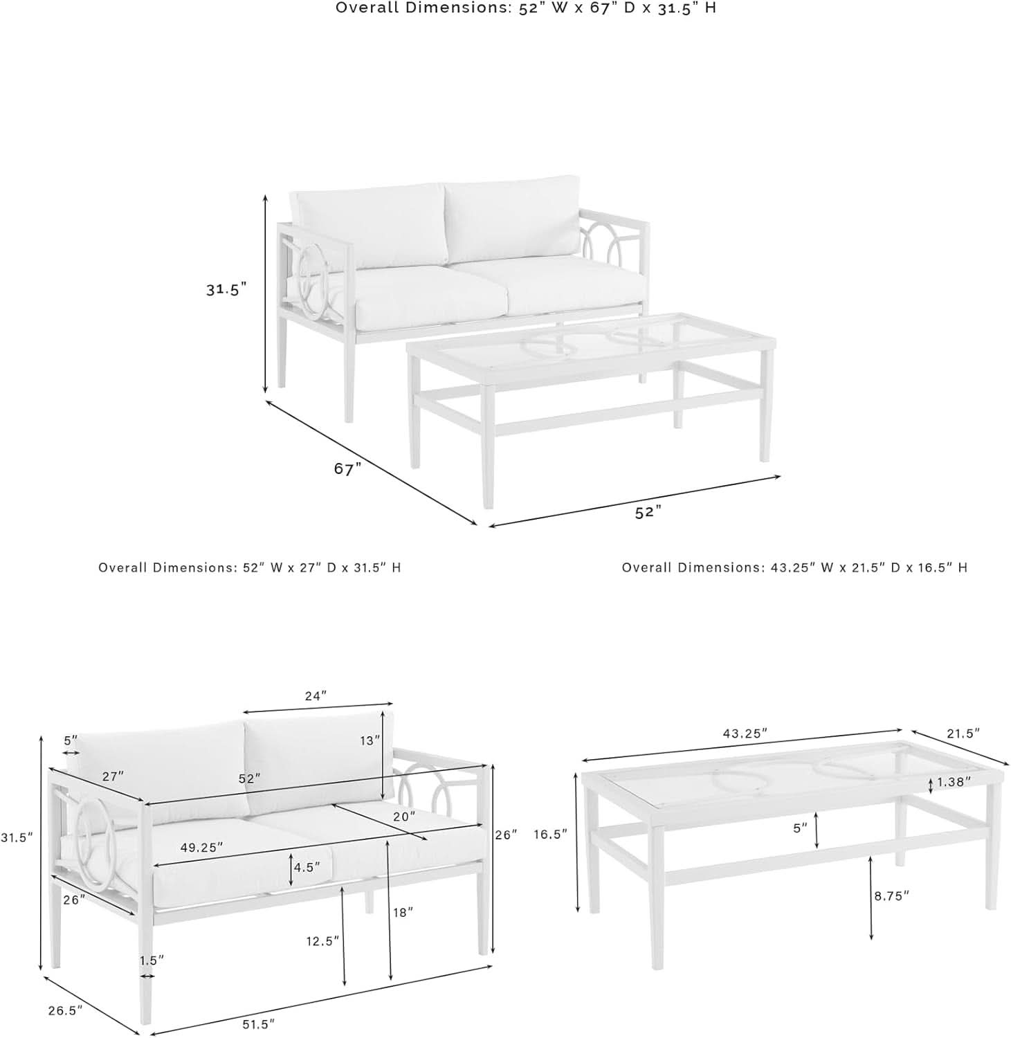 2 Piece Outdoor Coffee Table And Loveseat Set Gray Frame Creme Cushions