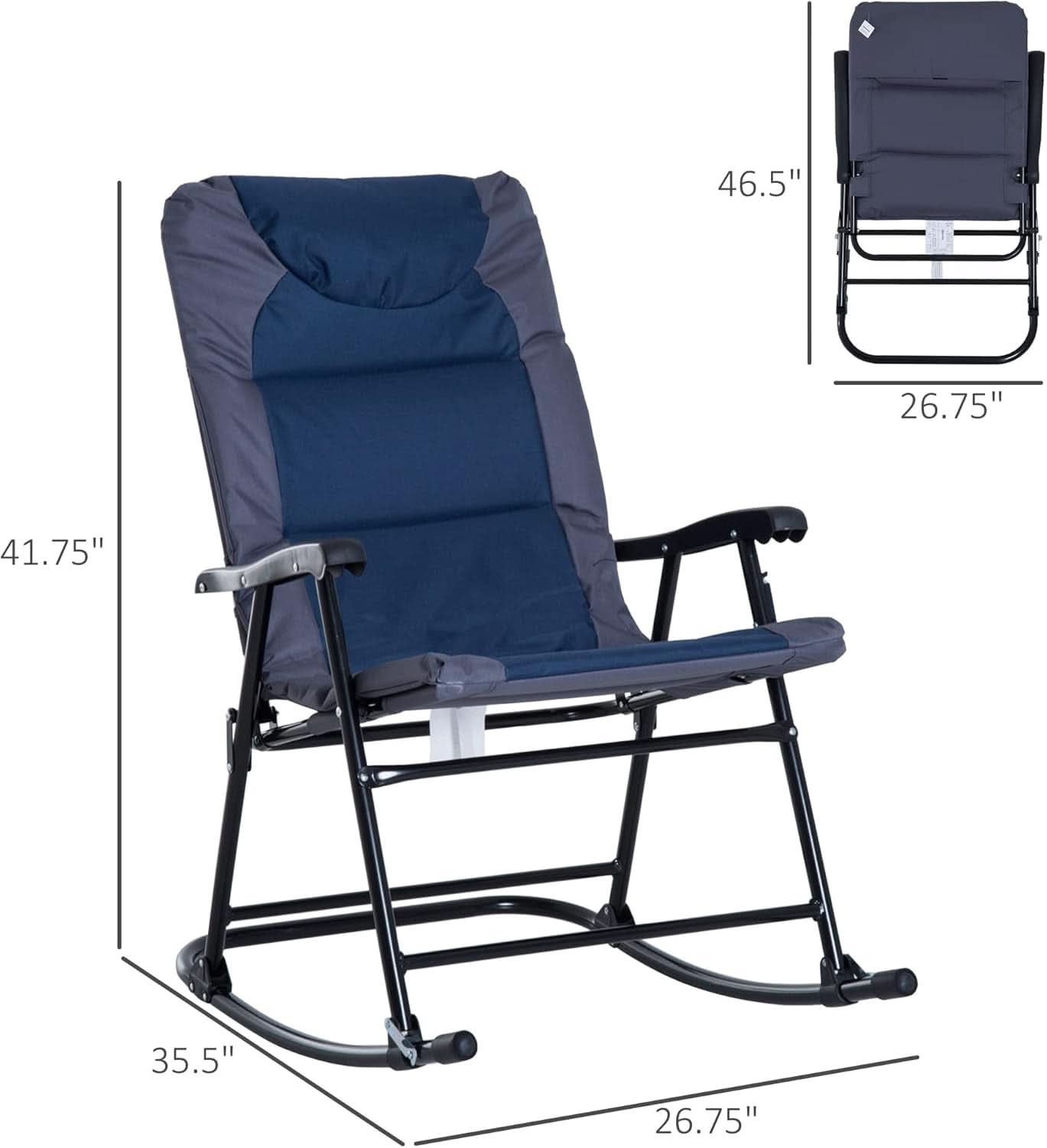 2 Piece Outdoor Patio Furniture Set With Folding Padded Rocking Chairs Navy Blue For Porch Balcony And Camping