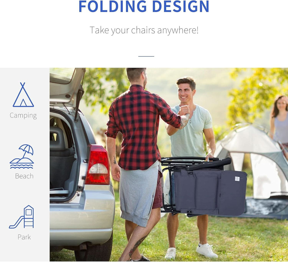 2 Piece Outdoor Patio Furniture Set With Folding Padded Rocking Chairs Navy Blue For Porch Balcony And Camping