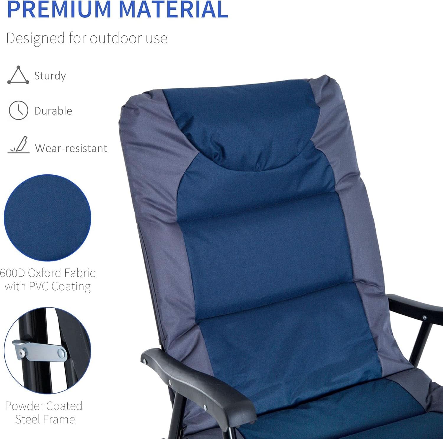 2 Piece Outdoor Patio Furniture Set With Folding Padded Rocking Chairs Navy Blue For Porch Balcony And Camping