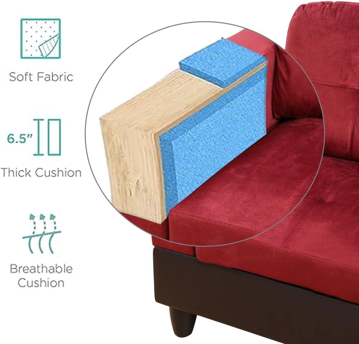 2 Piece Sectional Sofa Set L Shape Microfiber With Chaise Red Right Hand Facing Living Room