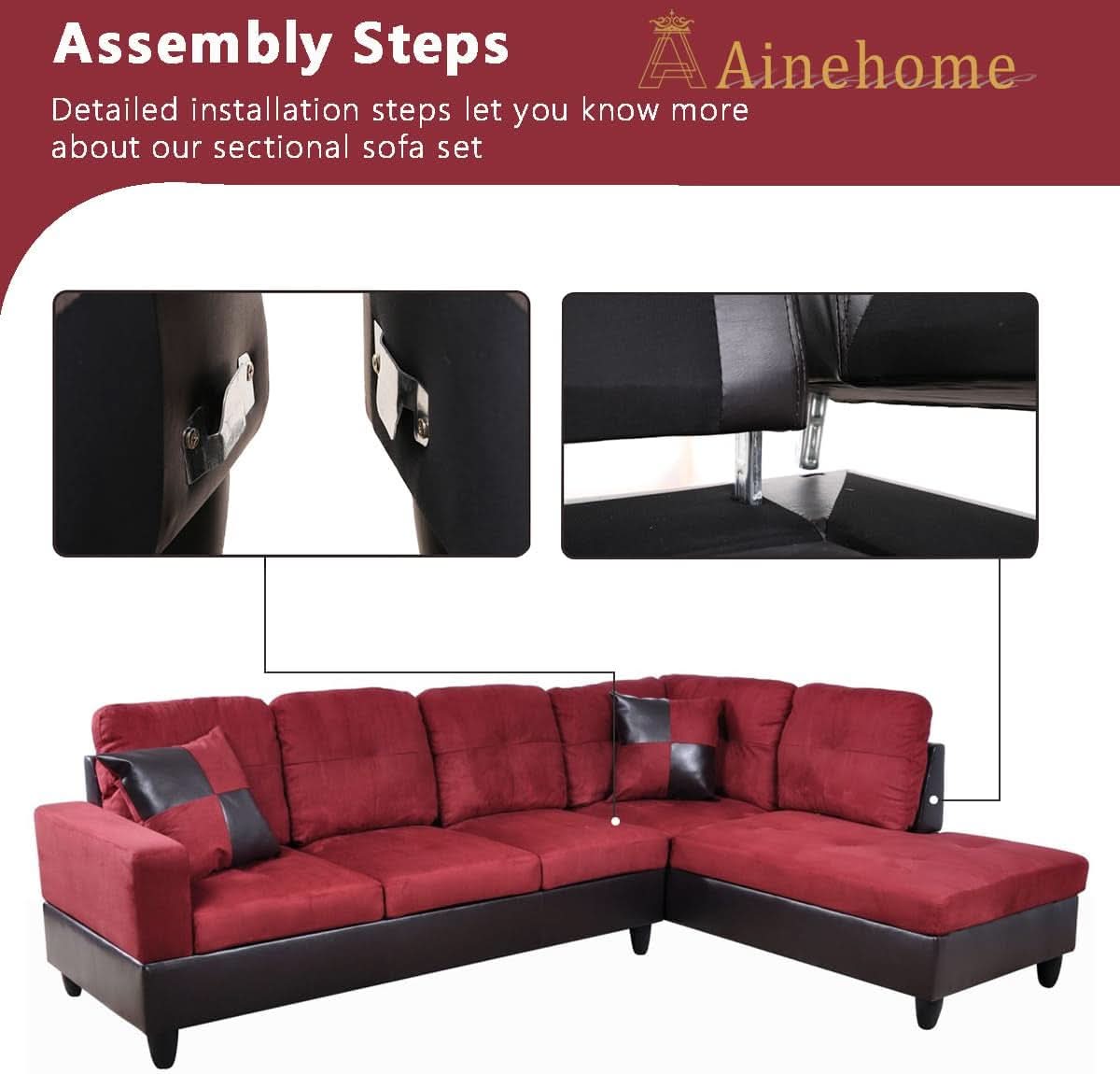 2 Piece Sectional Sofa Set L Shape Microfiber With Chaise Red Right Hand Facing Living Room