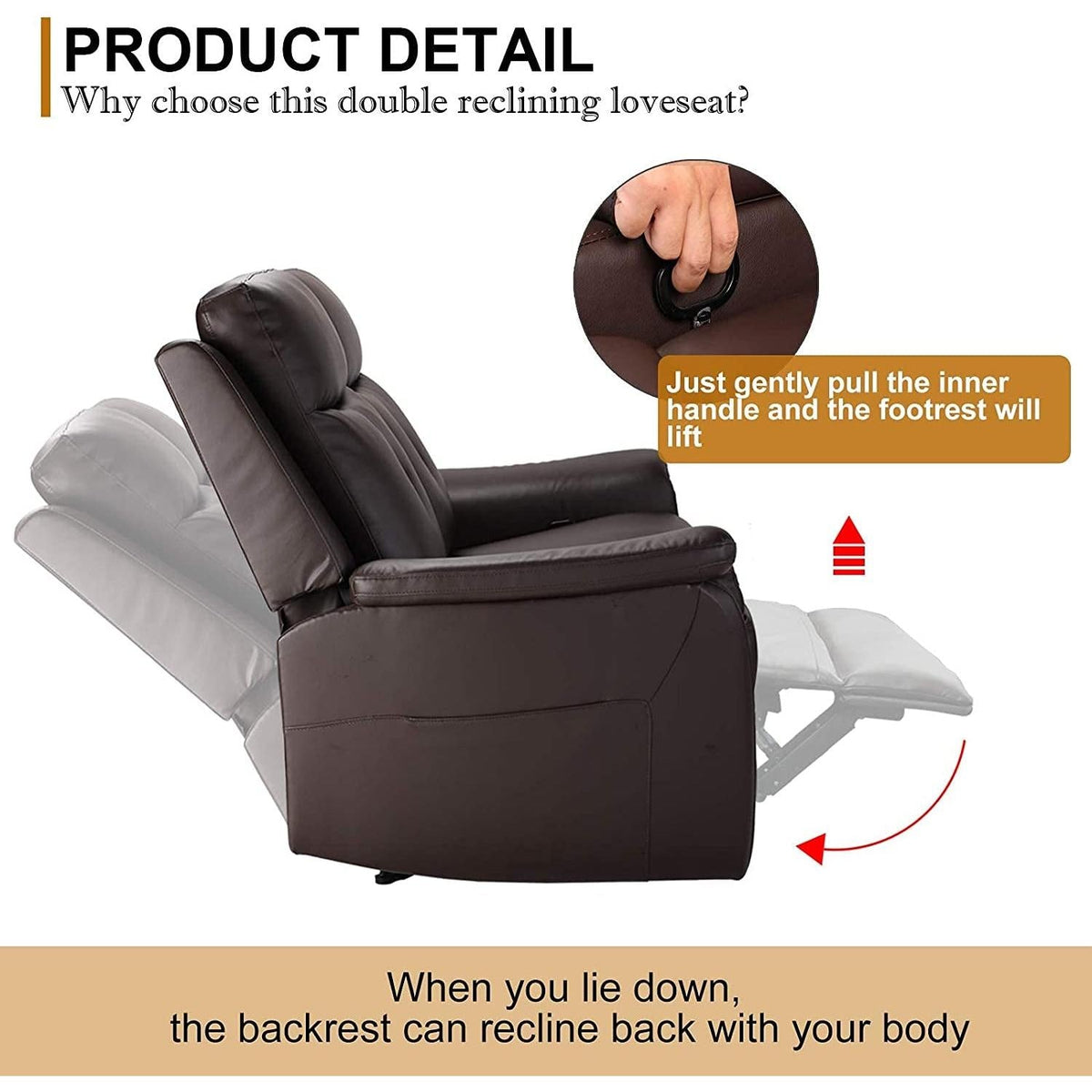 2 Seater Recliner Sofa With Massage And Heating In PU Leather For Living Room Home Theater