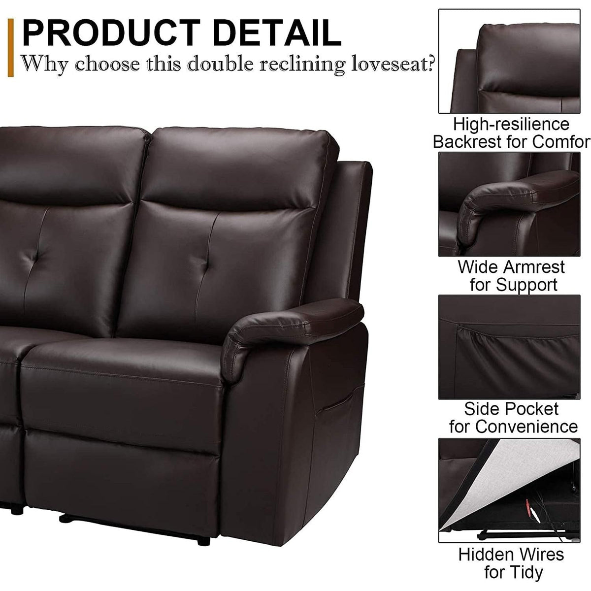 2 Seater Recliner Sofa With Massage And Heating In PU Leather For Living Room Home Theater