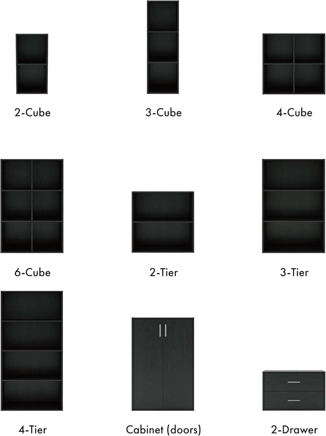 2 Tier Cube Storage Organizer Wood Bookcase Black Engineered Wood Stackable Dorm Room