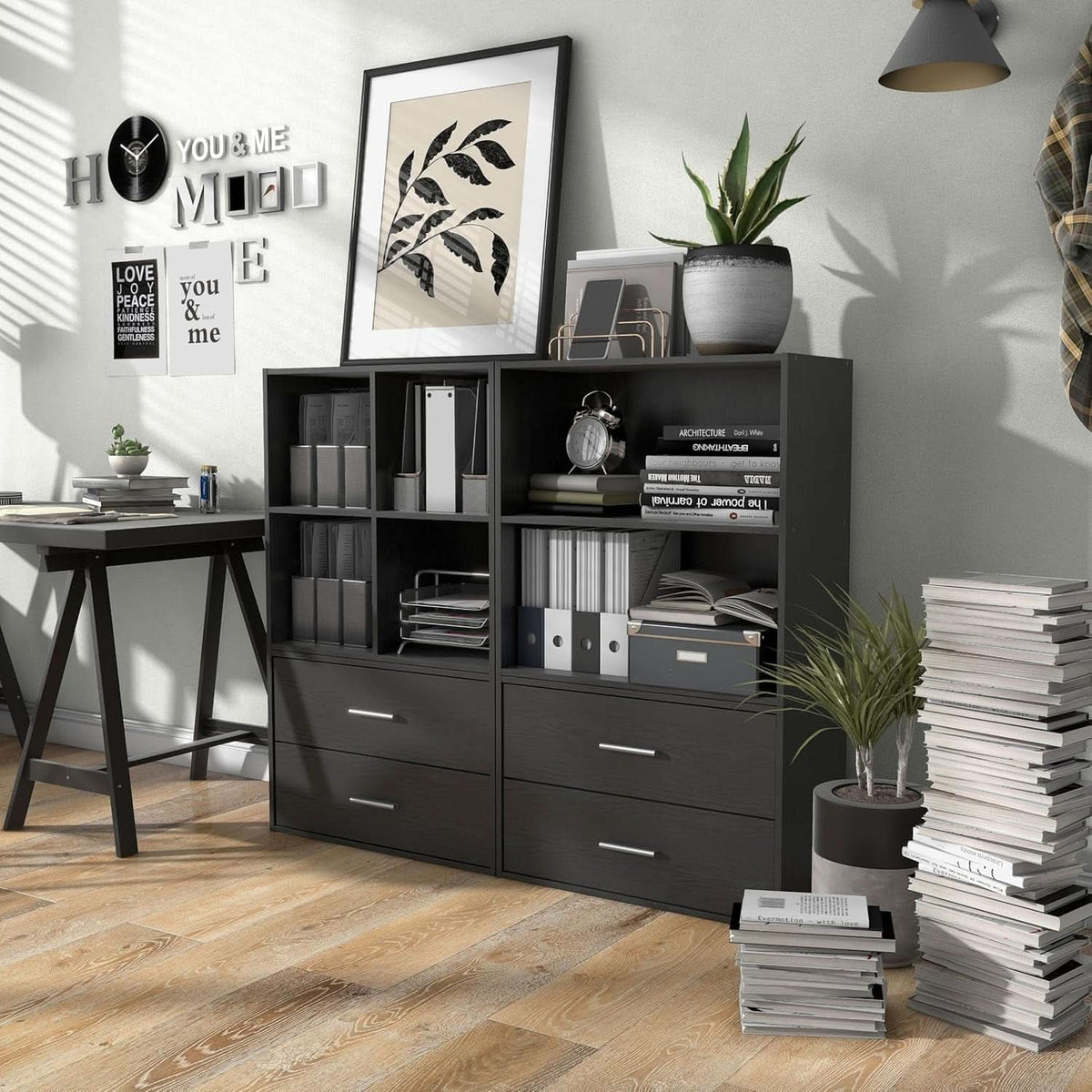 2 Tier Cube Storage Organizer Wood Bookcase Black Engineered Wood Stackable Dorm Room
