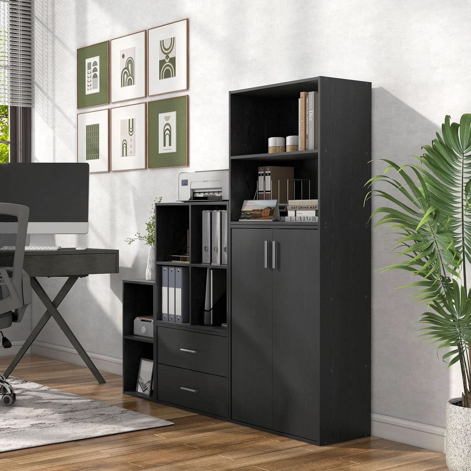 2 Tier Cube Storage Organizer Wood Bookcase Black Engineered Wood Stackable Dorm Room