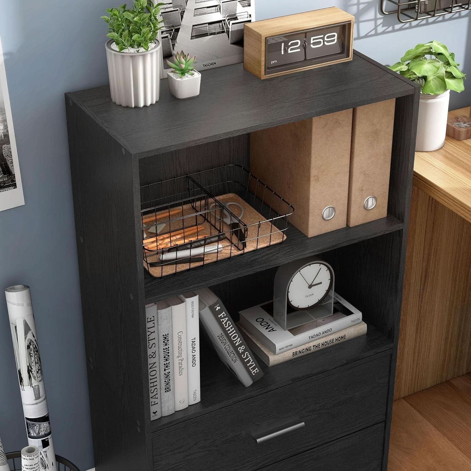 2 Tier Cube Storage Organizer Wood Bookcase Black Engineered Wood Stackable Dorm Room