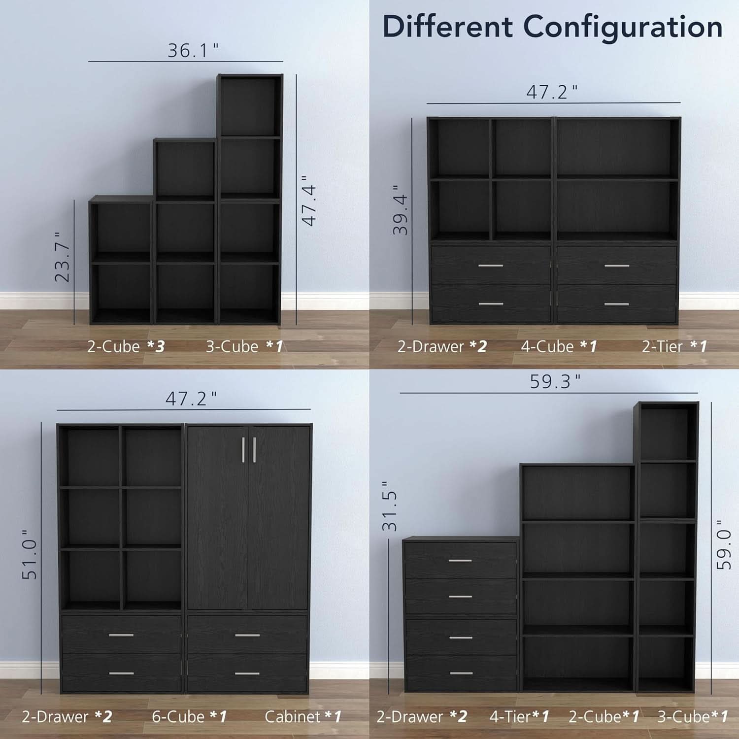 2 Tier Cube Storage Organizer Wood Bookcase Black Engineered Wood Stackable Dorm Room