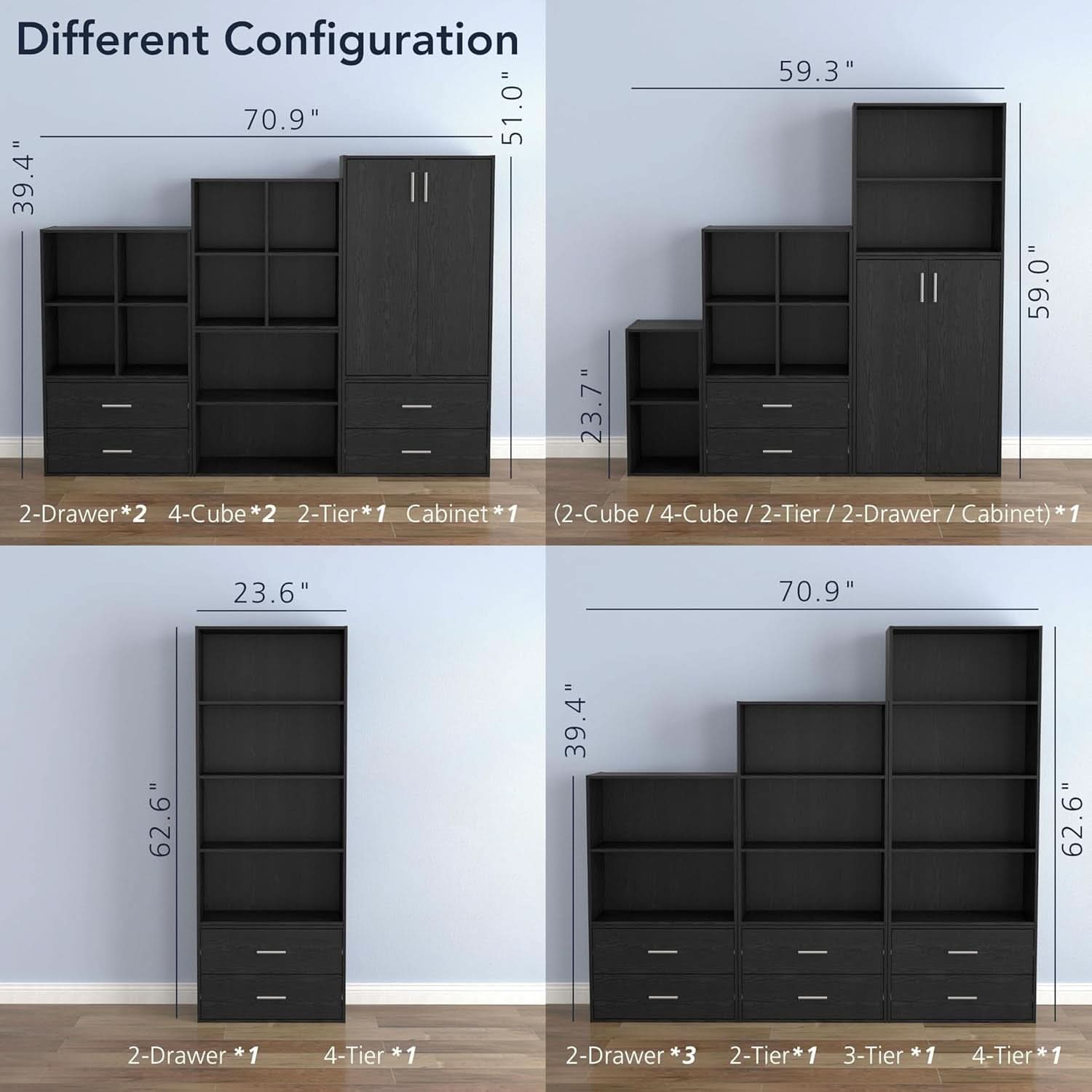 2 Tier Cube Storage Organizer Wood Bookcase Black Engineered Wood Stackable Dorm Room
