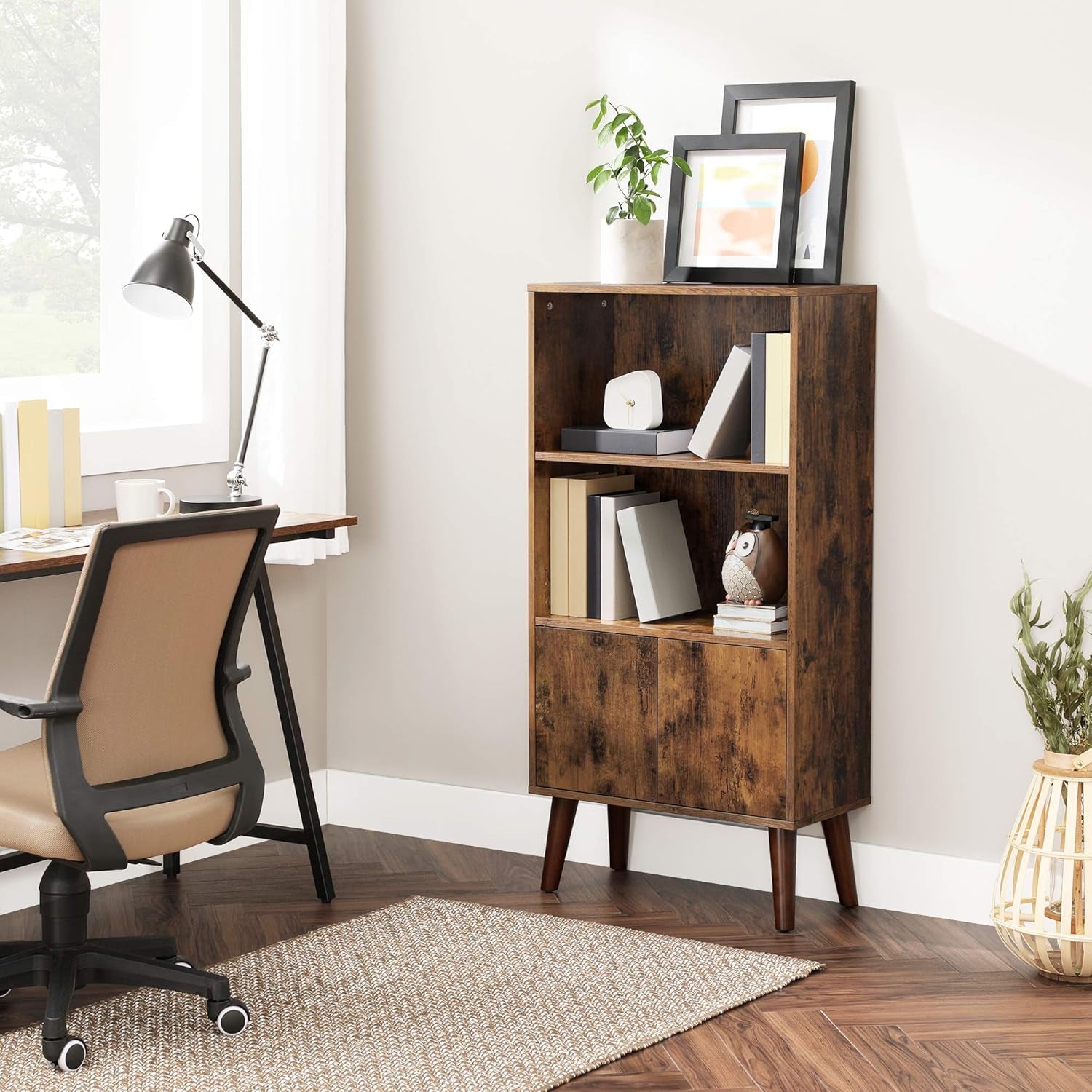 2 Tier Retro Bookcase Rustic Brown For Living Room