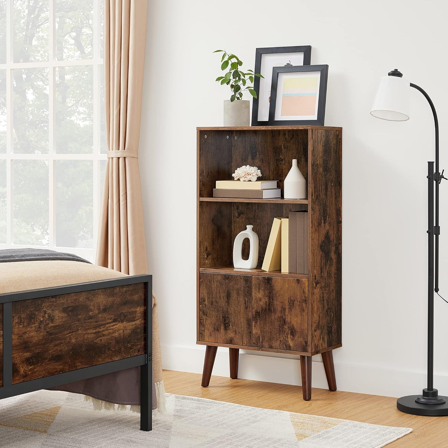 2 Tier Retro Bookcase Rustic Brown For Living Room