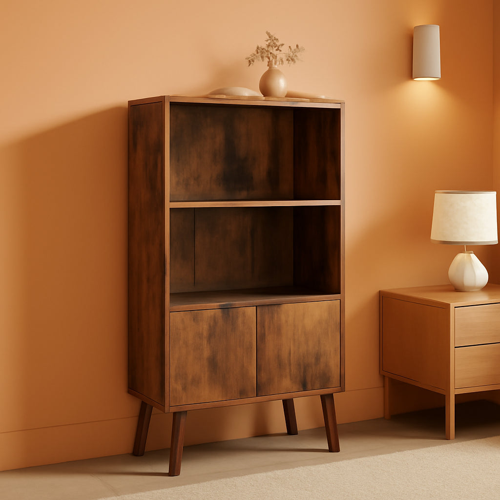 2 Tier Retro Bookcase Rustic Brown For Living Room