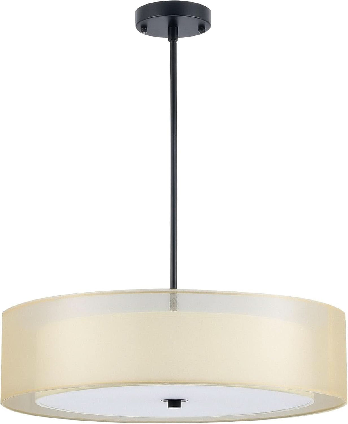 20 Inch Black Drum Pendant Light With Fabric Shade Three Light Matte Finish For Living Room