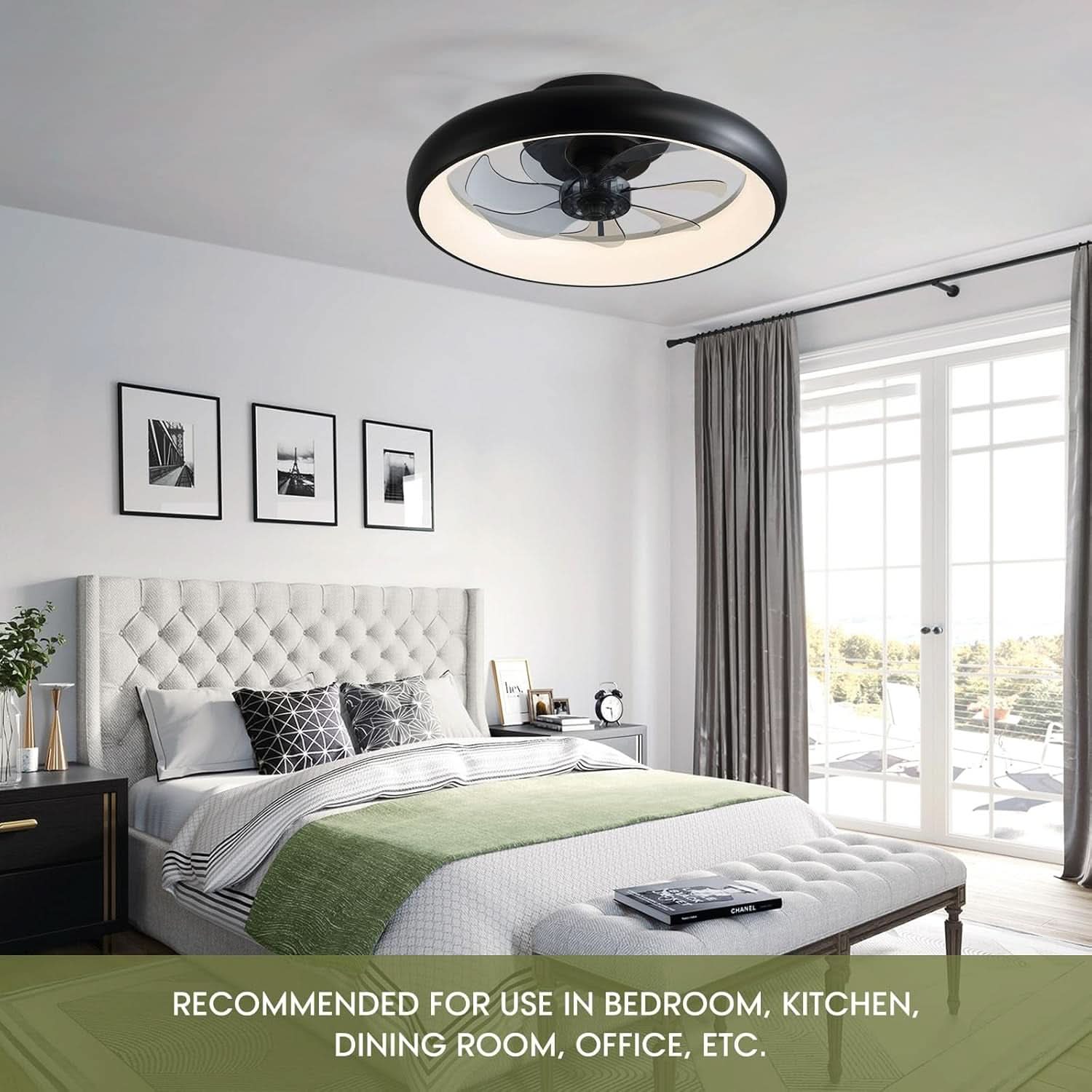 20 Inch Black Flush Mount Smart Ceiling Fan With LED Lights