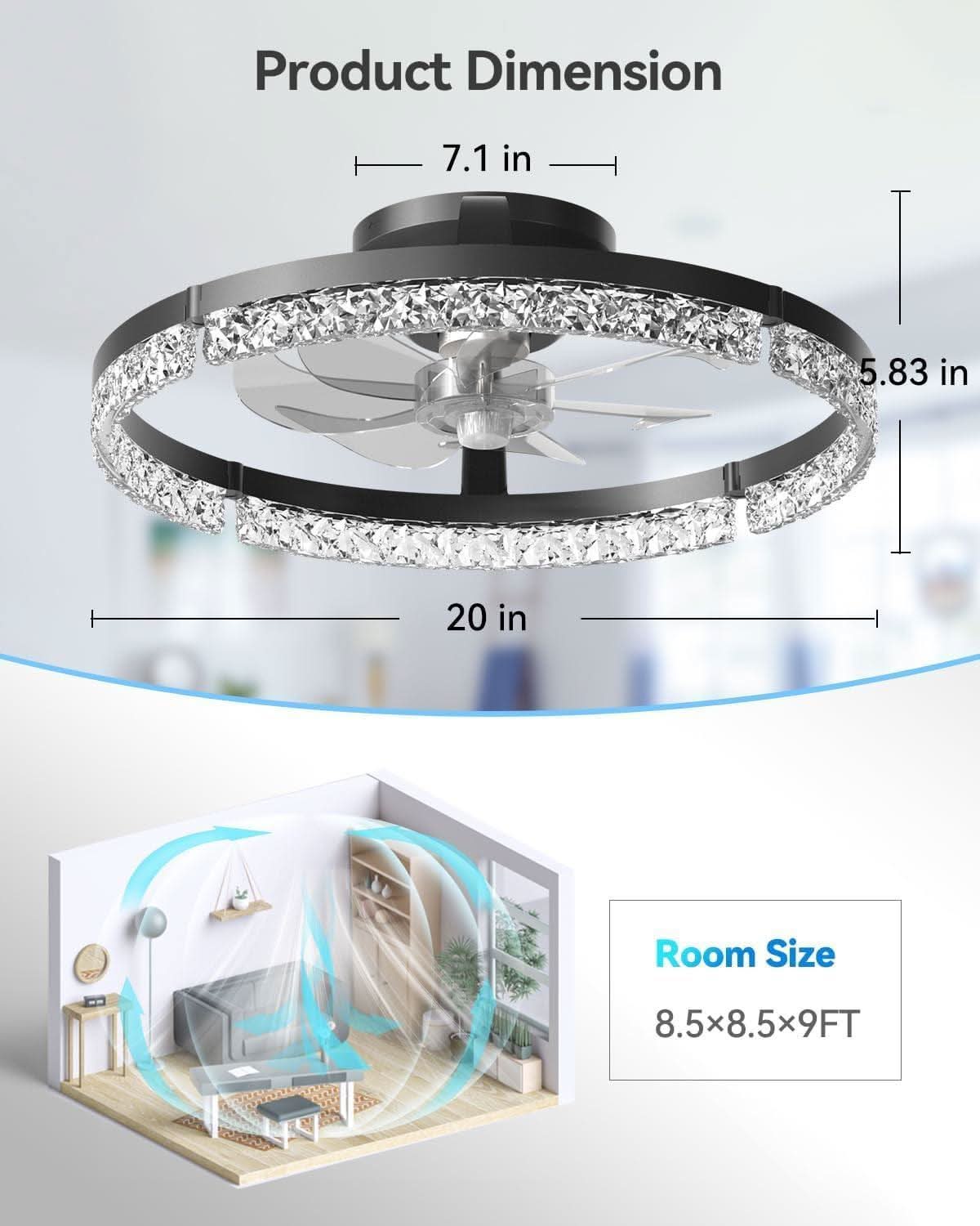 20 Inch Black Low Profile Ceiling Fan With Remote Dimmable