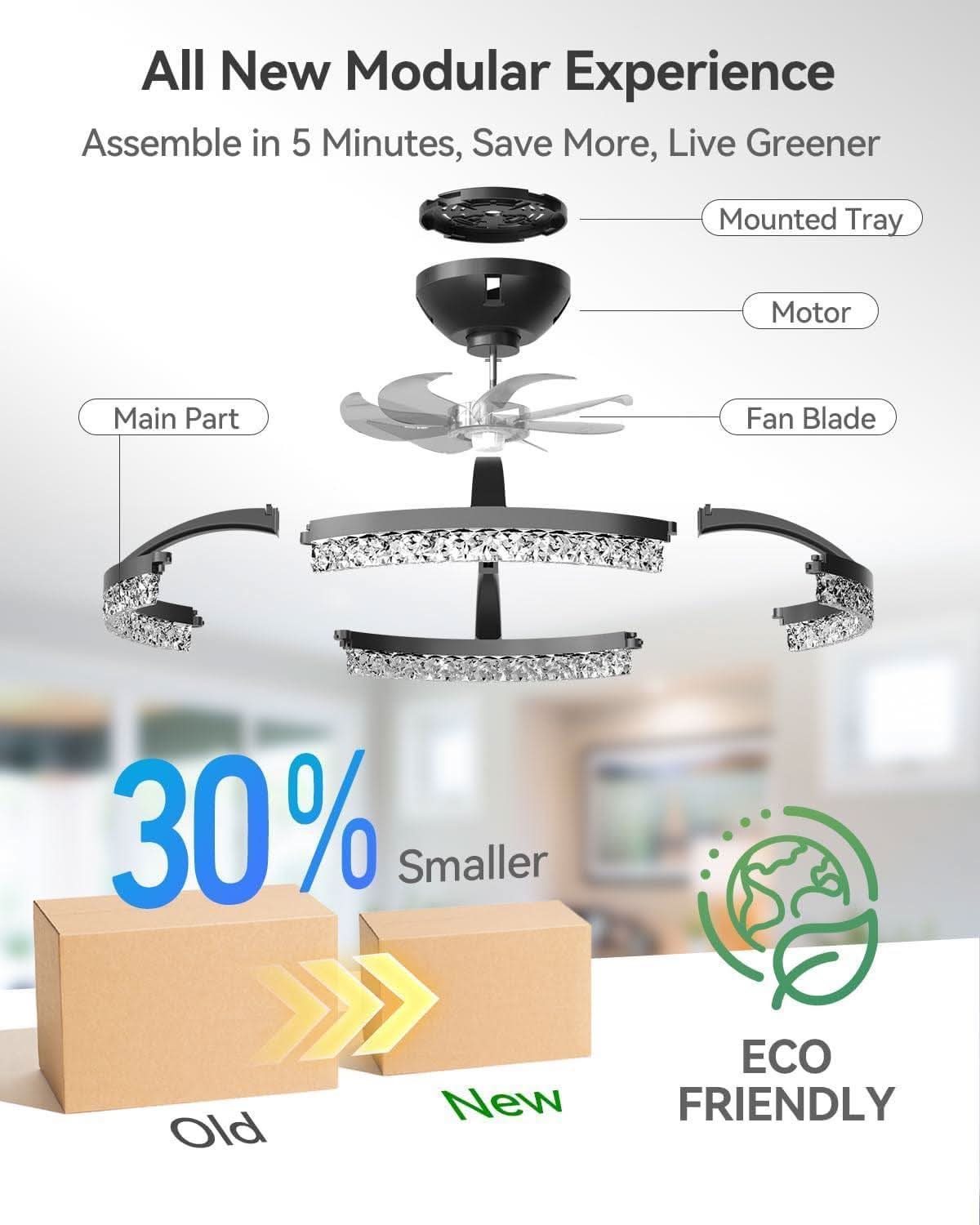 20 Inch Black Low Profile Ceiling Fan With Remote Dimmable