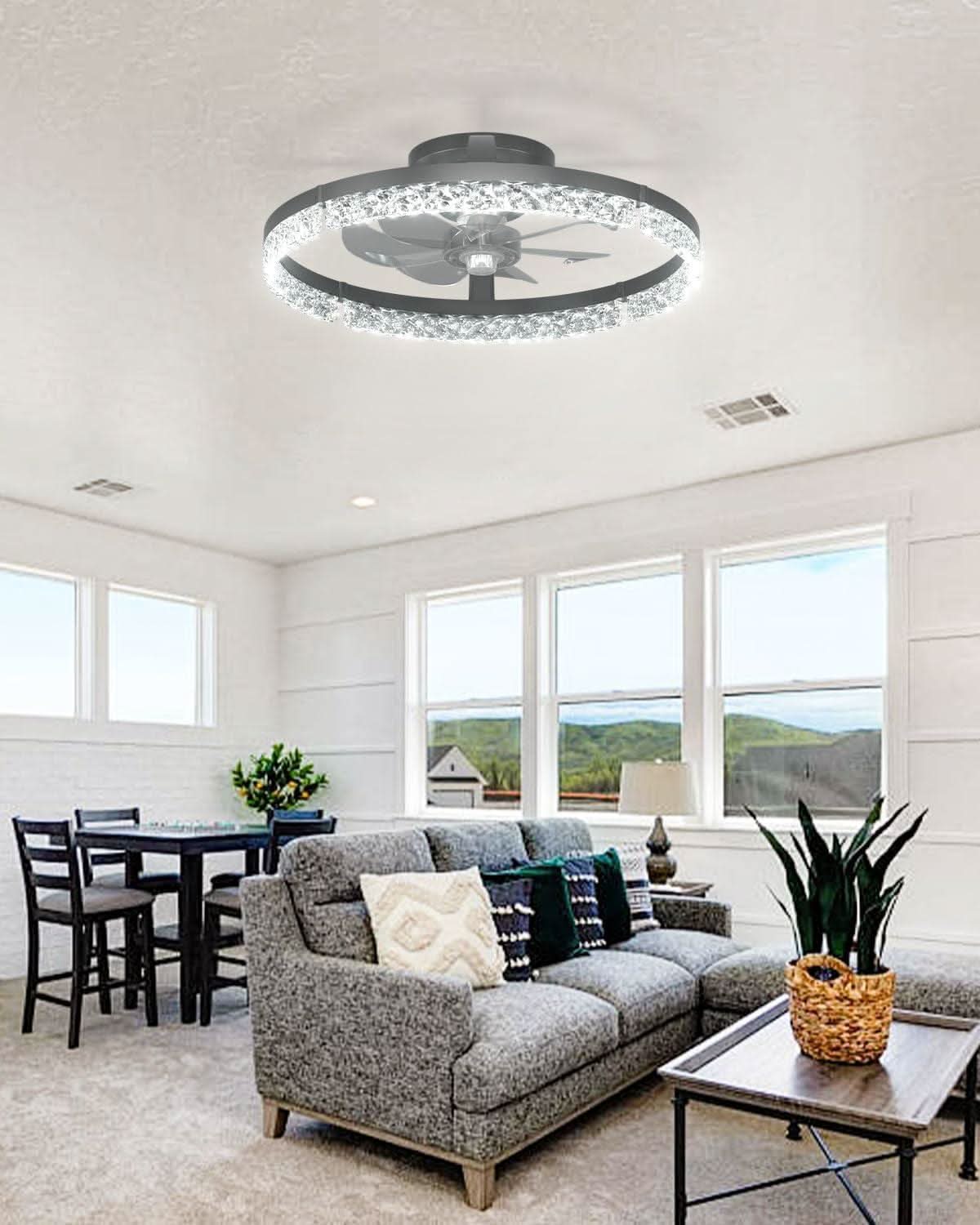 20 Inch Black Low Profile Ceiling Fan With Remote Dimmable