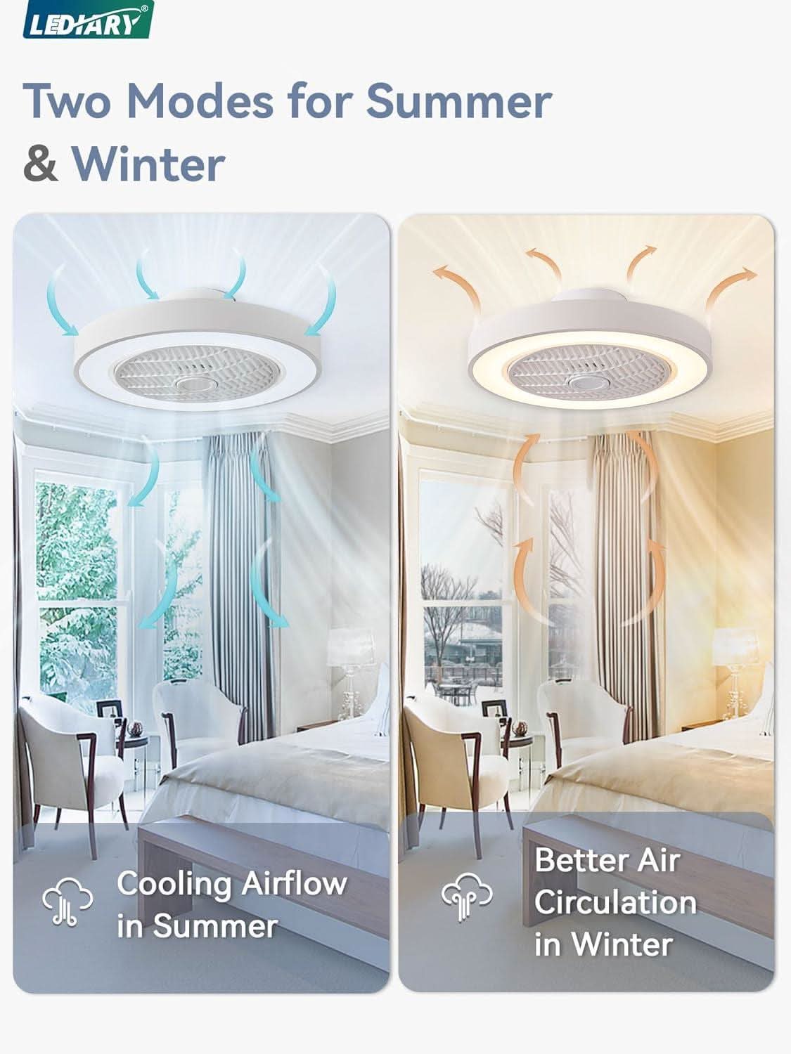 20 Inch Bladeless Ceiling Fan With Remote And Color Temperature Adjustable Ambient Lighting
