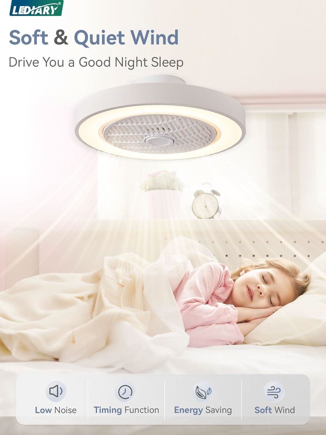 20 Inch Bladeless Ceiling Fan With Remote And Color Temperature Adjustable Ambient Lighting