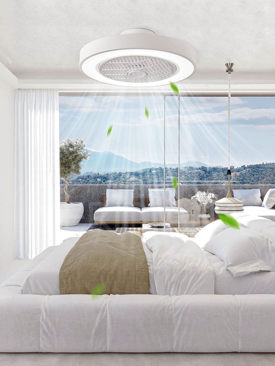 20 Inch Bladeless Ceiling Fan With Remote And Color Temperature Adjustable Ambient Lighting