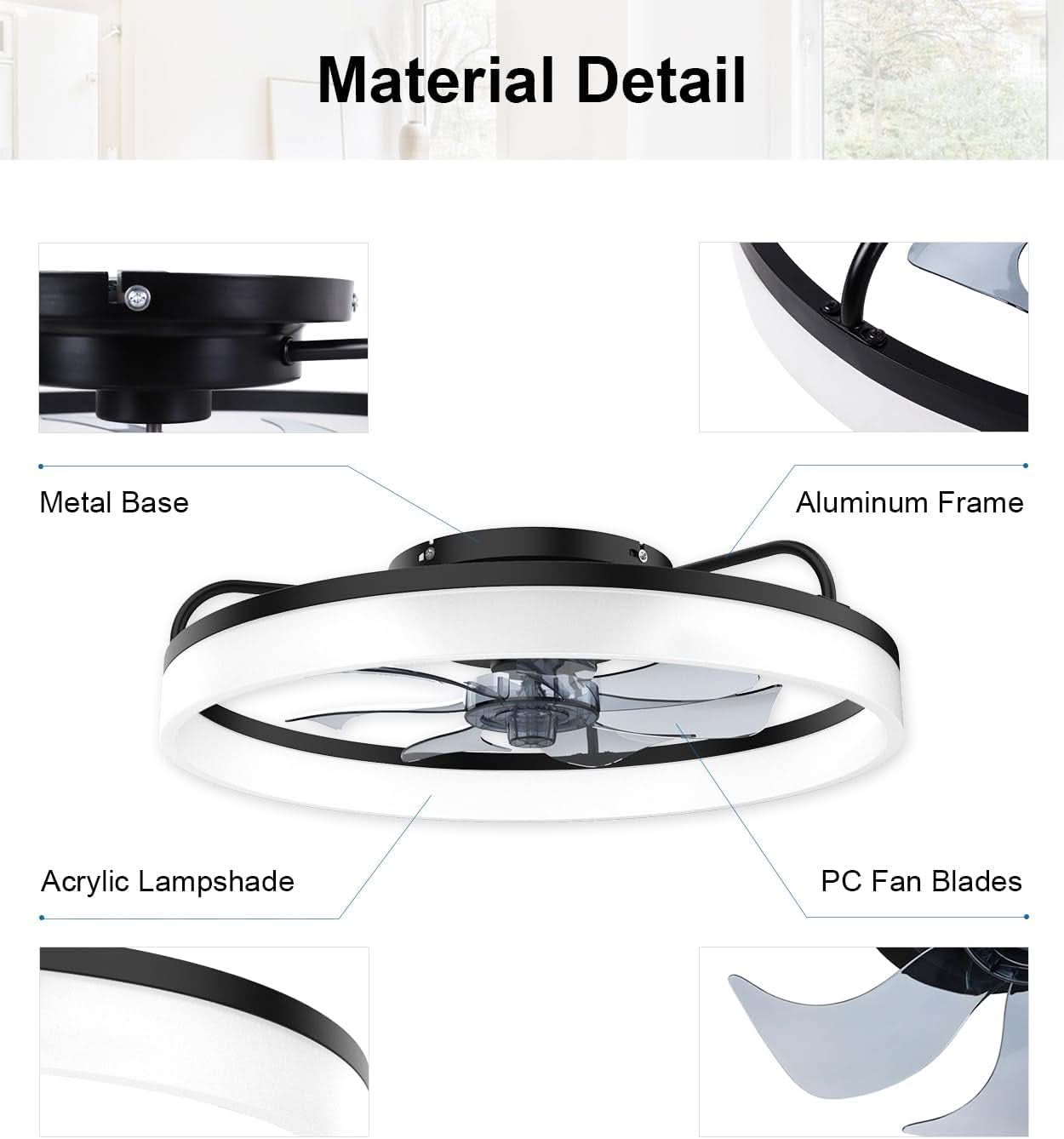 20 Inch Bladeless Ceiling Fan With Remote And Light