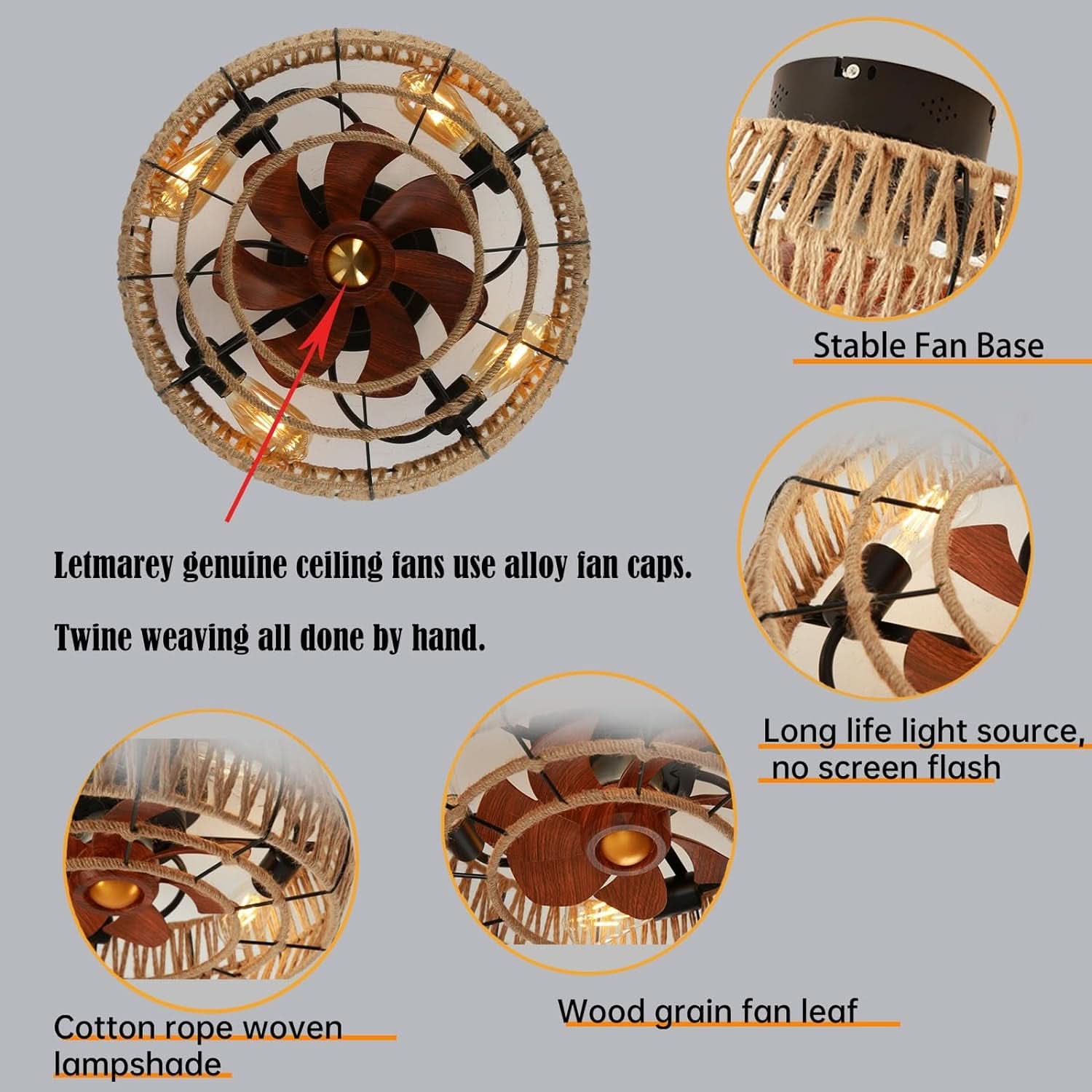 20 Inch Boho Caged Ceiling Fan With Lights And Remote Six Speeds Four Edison Bulbs