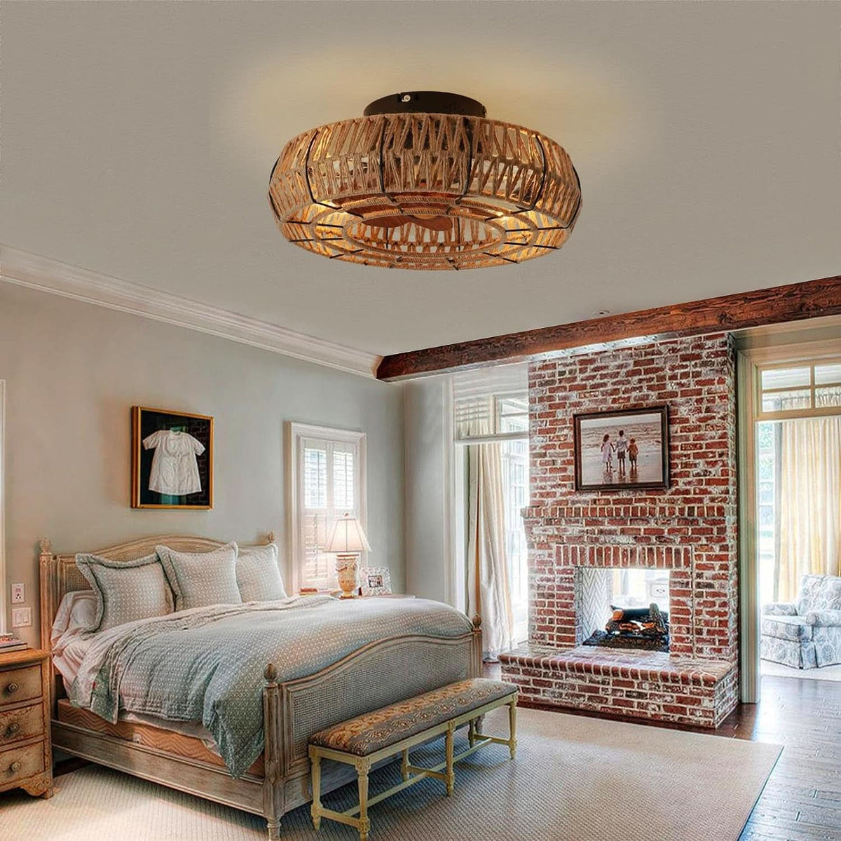 20 Inch Boho Caged Ceiling Fan With Lights And Remote Six Speeds Four Edison Bulbs