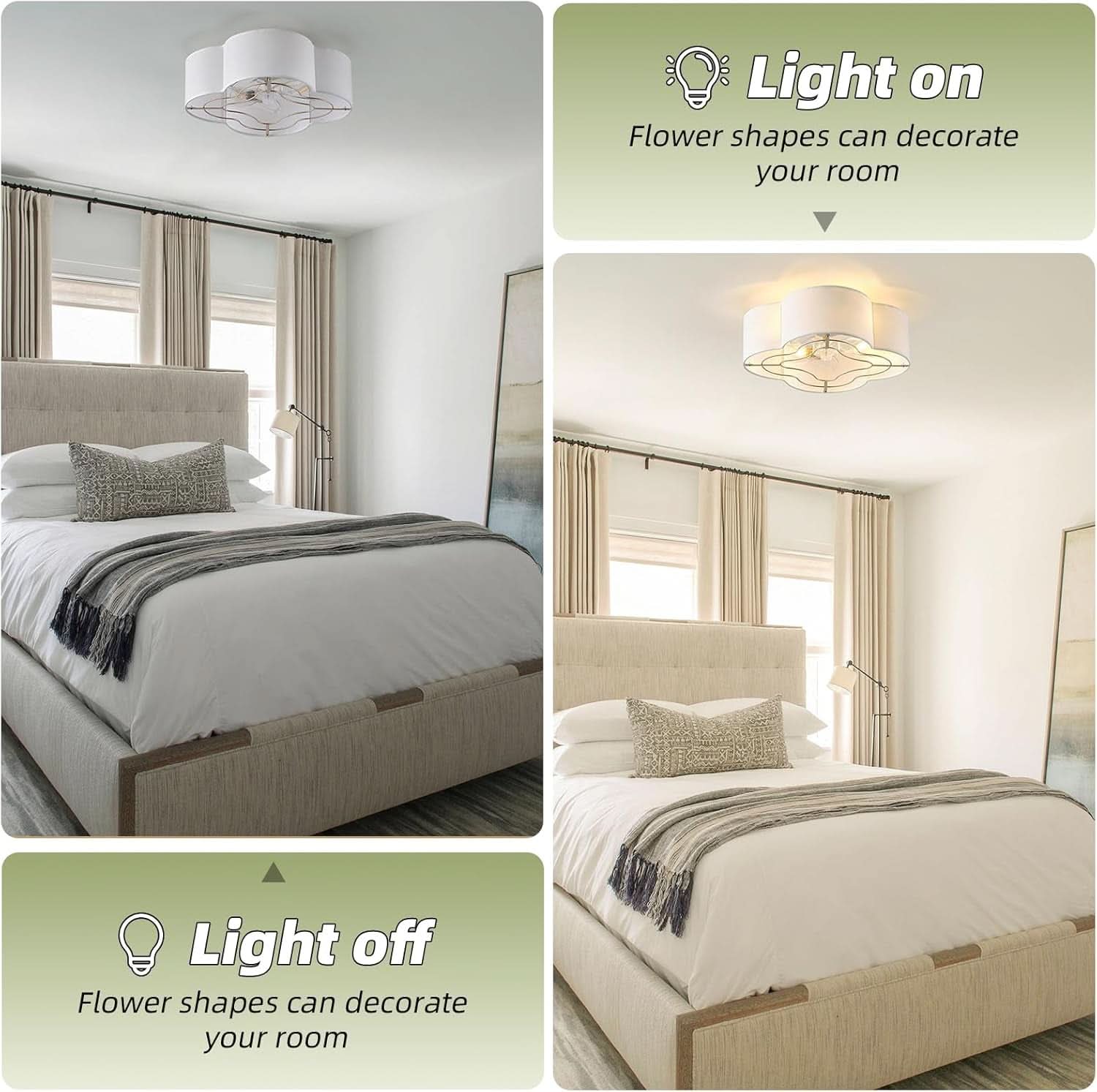 20 Inch Boho White Ceiling Fan With Light Remote Flush Mount