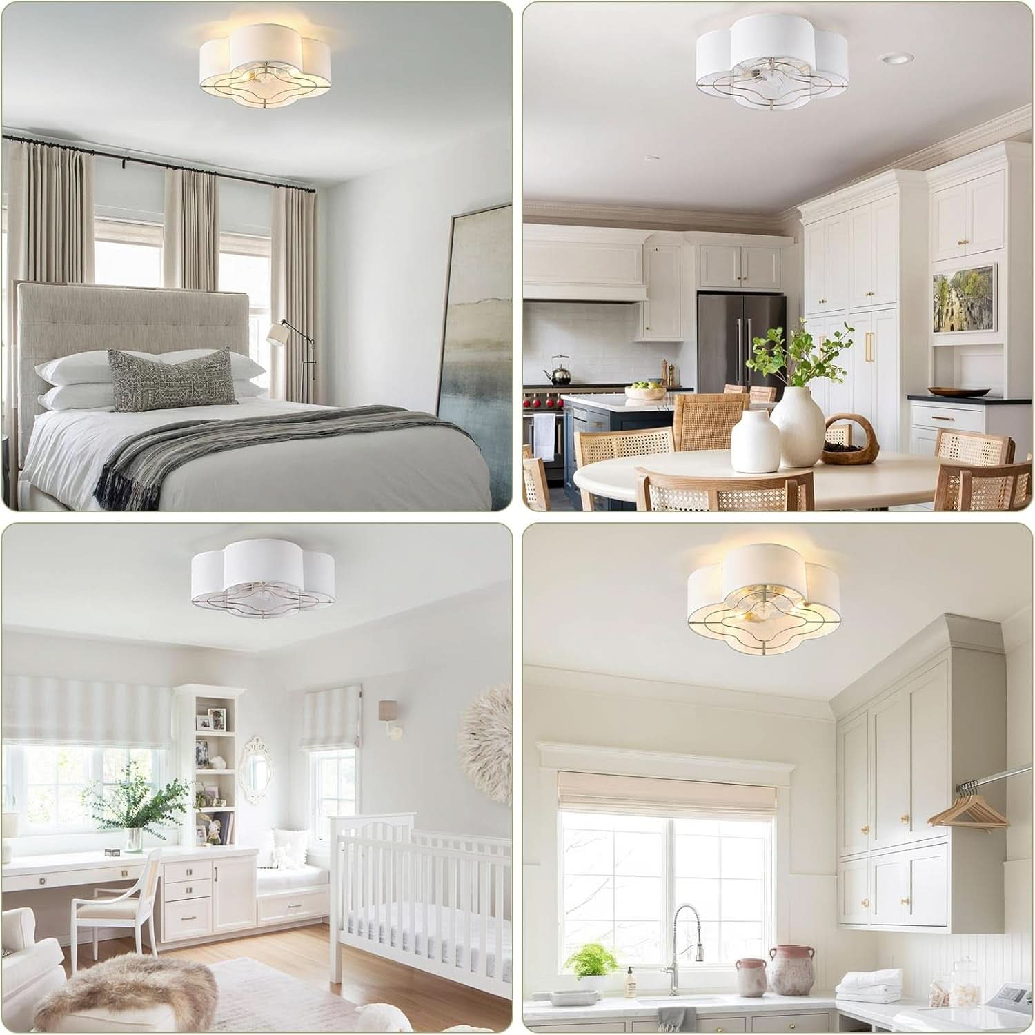 20 Inch Boho White Ceiling Fan With Light Remote Flush Mount