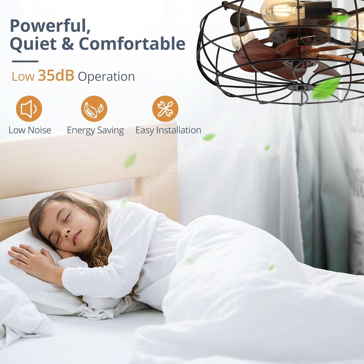 20 Inch Caged Industrial Ceiling Fan With Remote Control And Dimmable LED Lighting