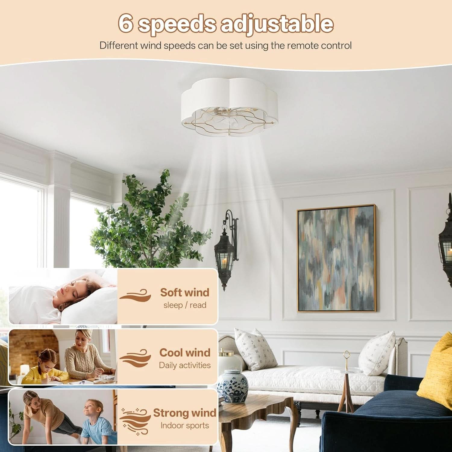 20 Inch Enclosed Boho Ceiling Fan With Integrated Light
