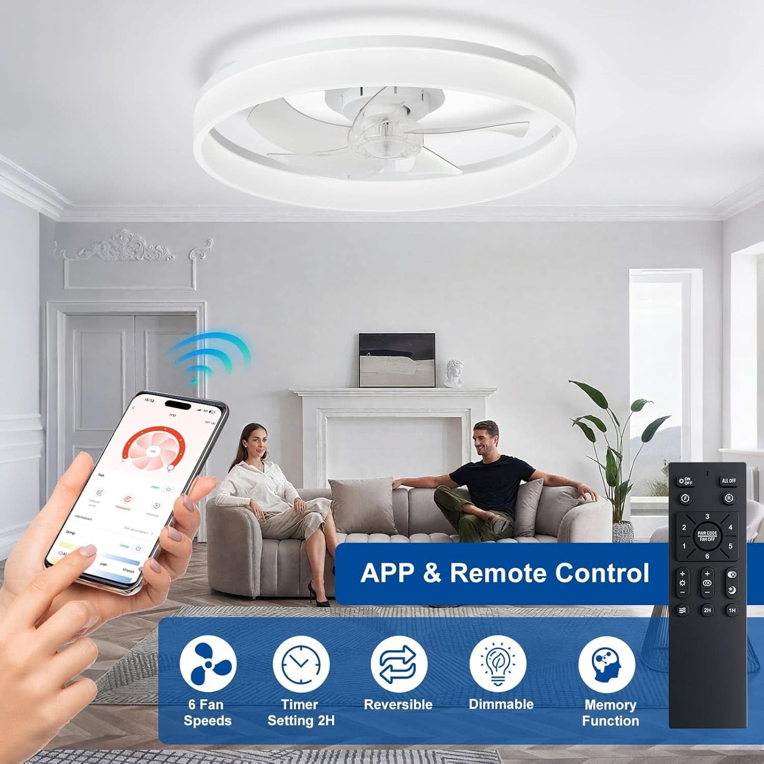 20 Inch Flush Mount Ceiling Fan With Light And DC Motor