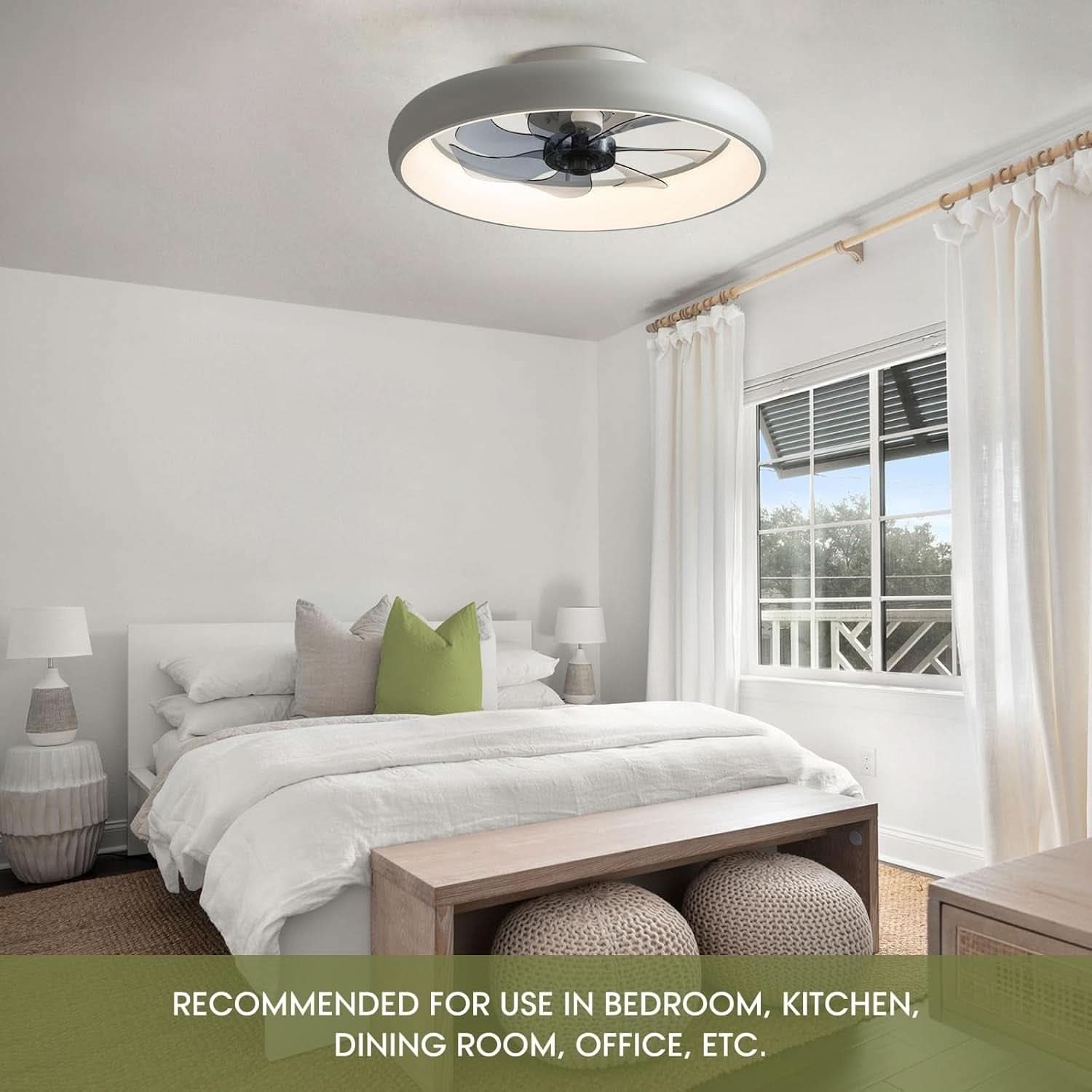 20 Inch Flush Mount Ceiling Fan With Lights Remote White Dimmable LED