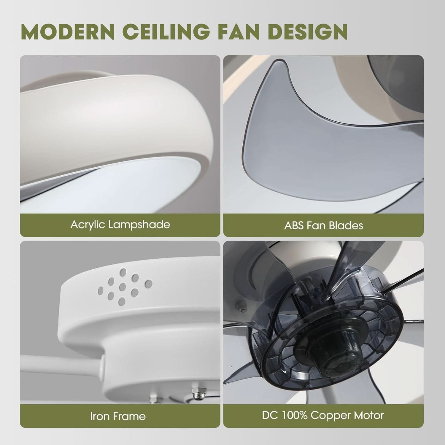 20 Inch Flush Mount Ceiling Fan With Lights Remote White Dimmable LED