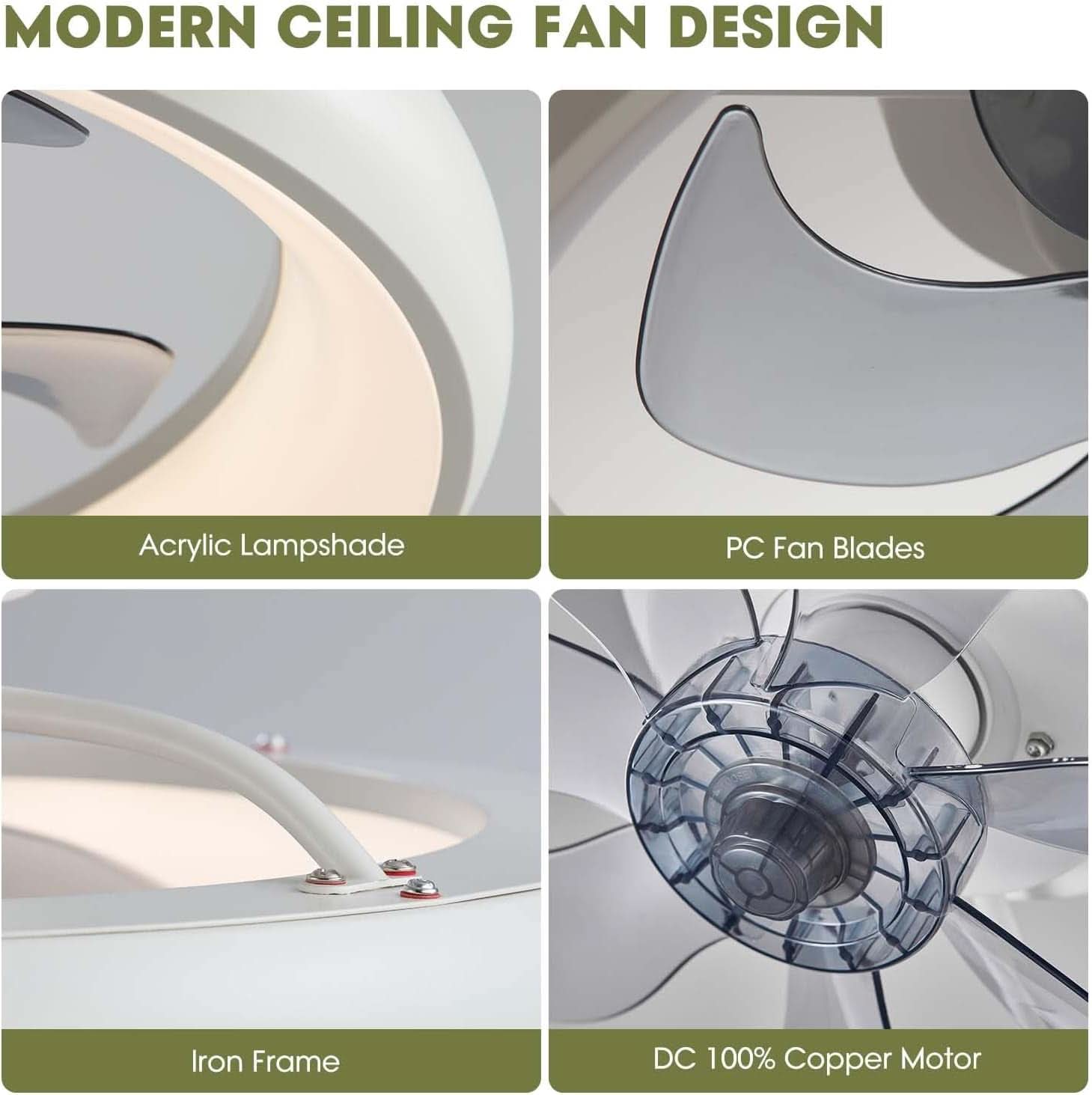 20 Inch Flush Mount Ceiling Fan With Smart Control