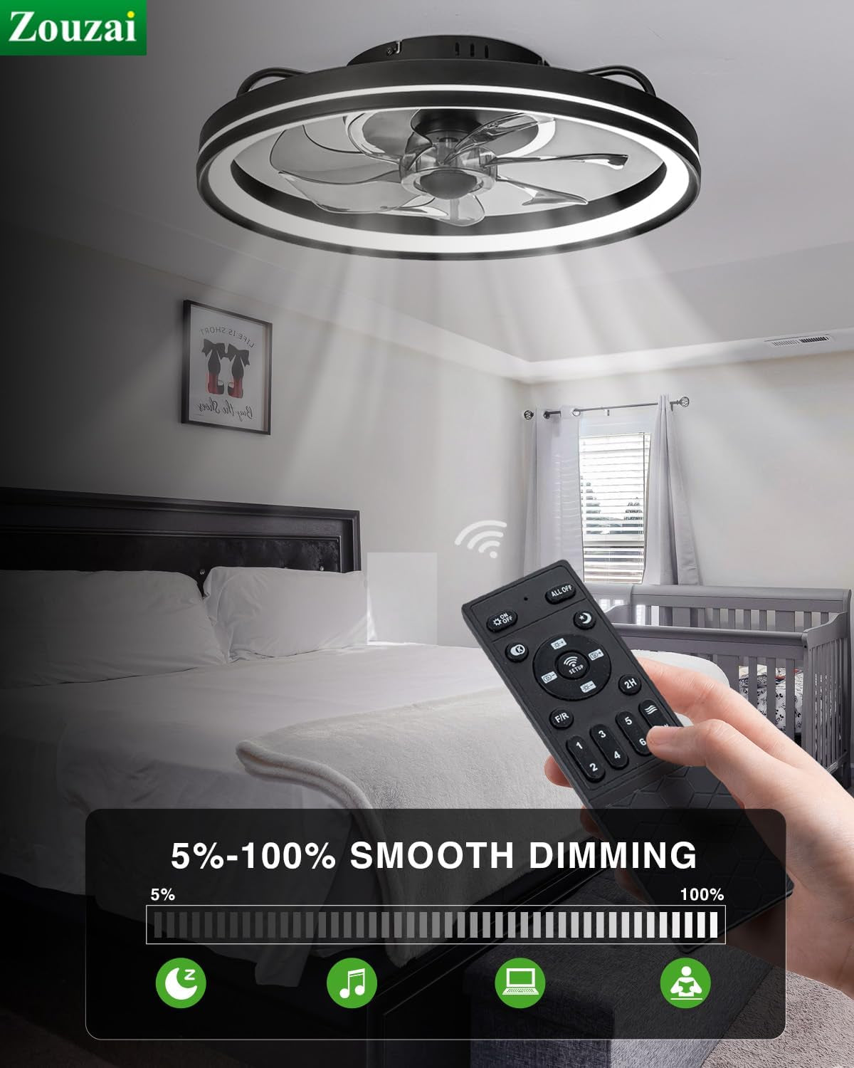 20-Inch Low-Profile Ceiling Fan With Dimmable LED Lights