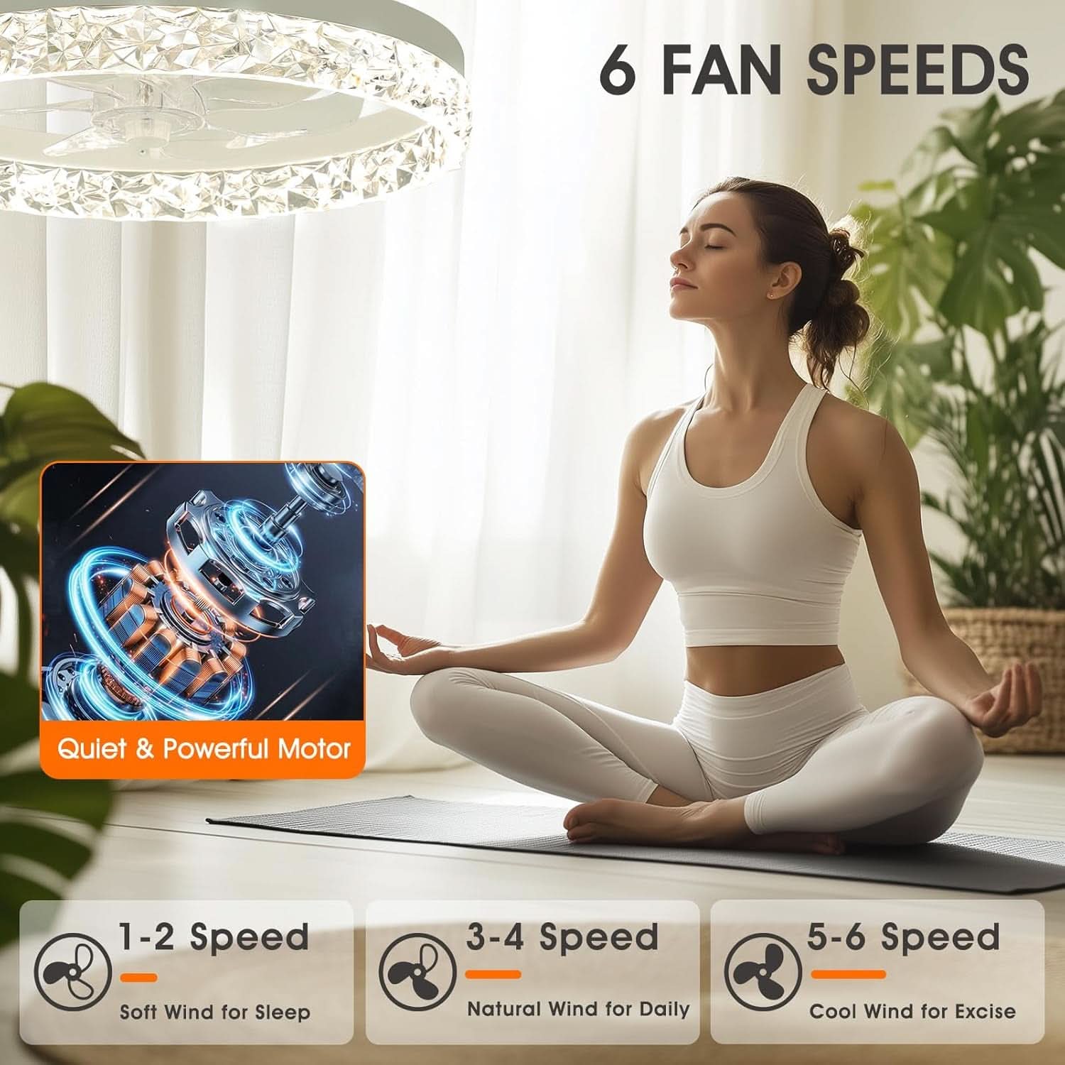 20 Inch Low Profile Ceiling Fan With Dimmable LED Lights