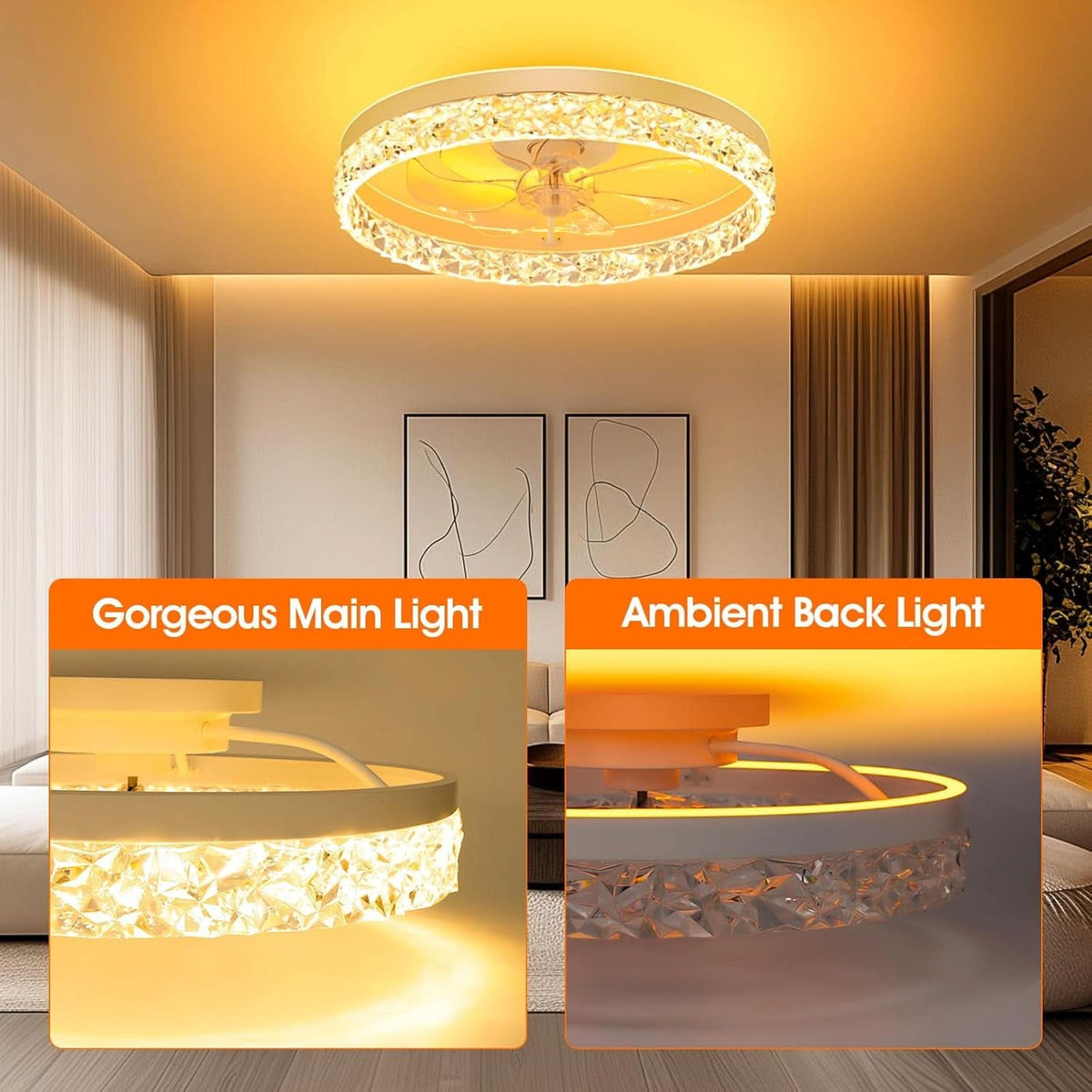 20 Inch Low Profile Ceiling Fan With Dimmable LED Lights