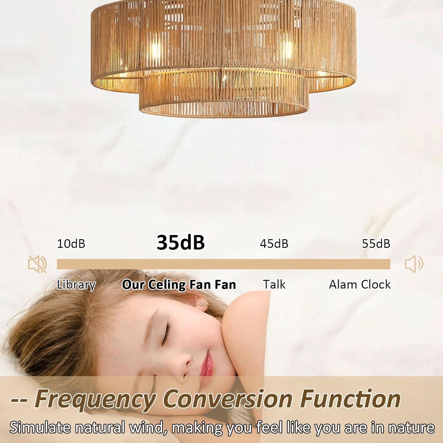 20 Inch Rattan Boho Ceiling Fan With Integrated LED Light