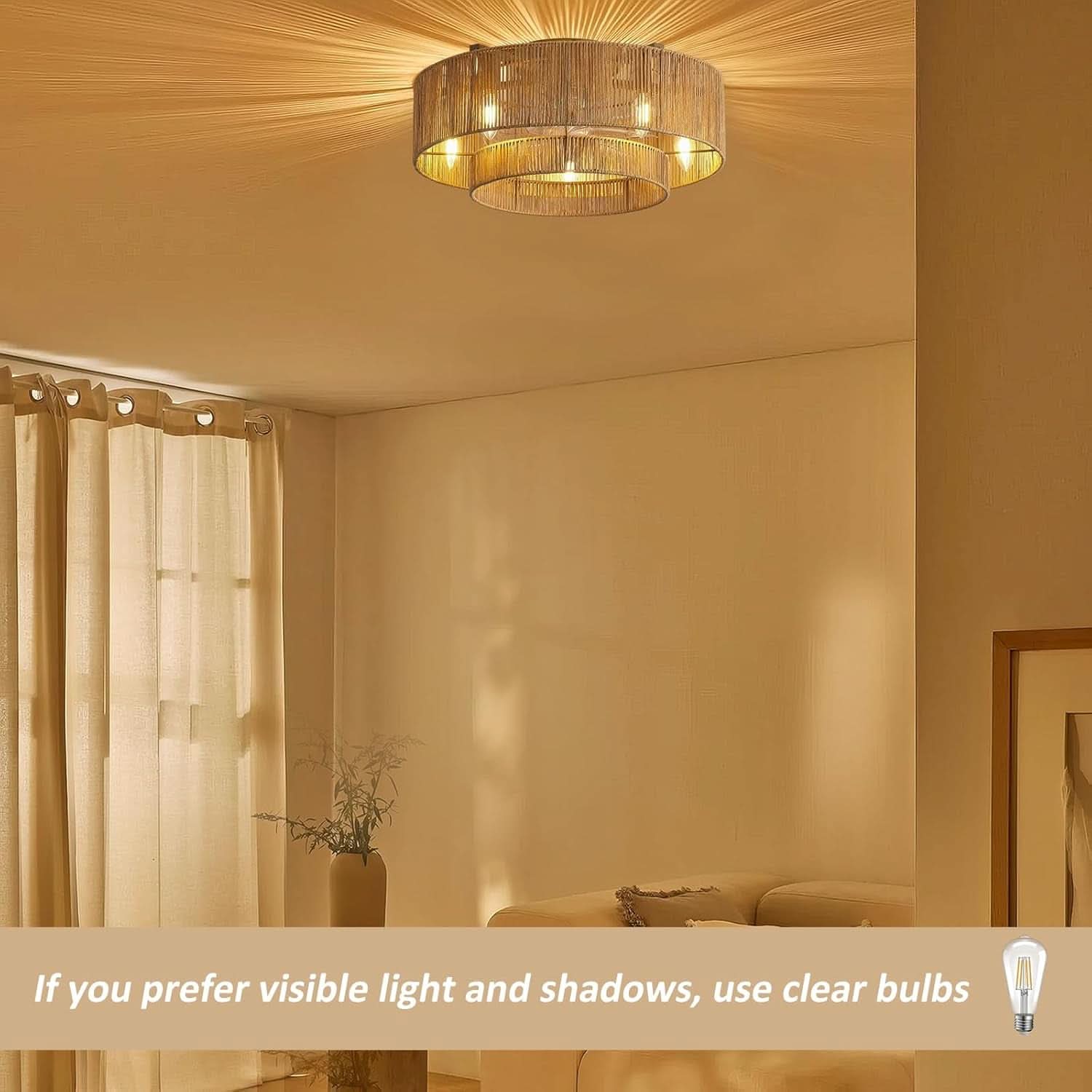 20 Inch Rattan Boho Ceiling Fan With Integrated LED Light