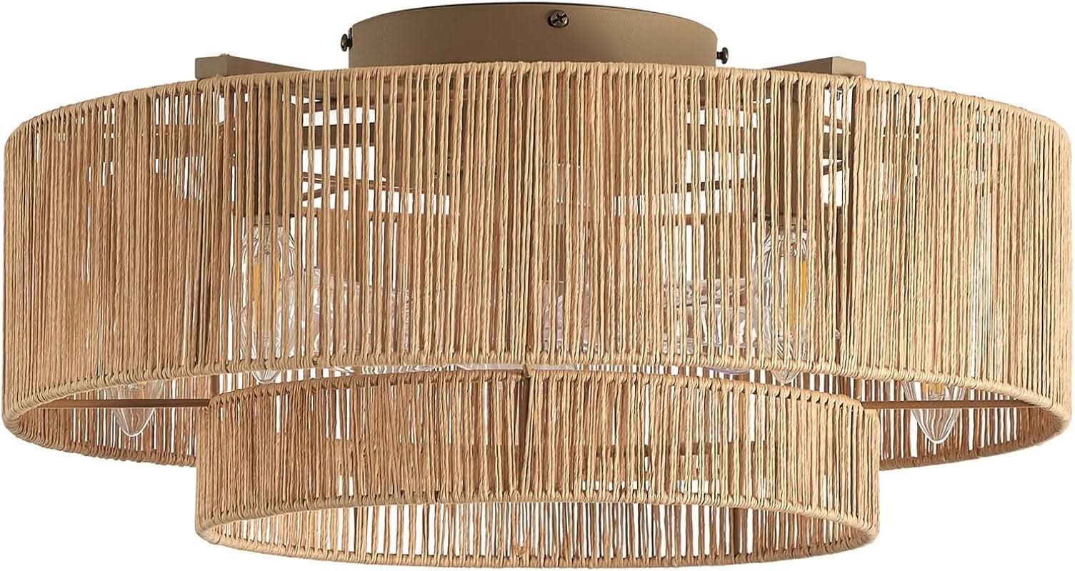 20 Inch Rattan Boho Ceiling Fan With Integrated LED Light
