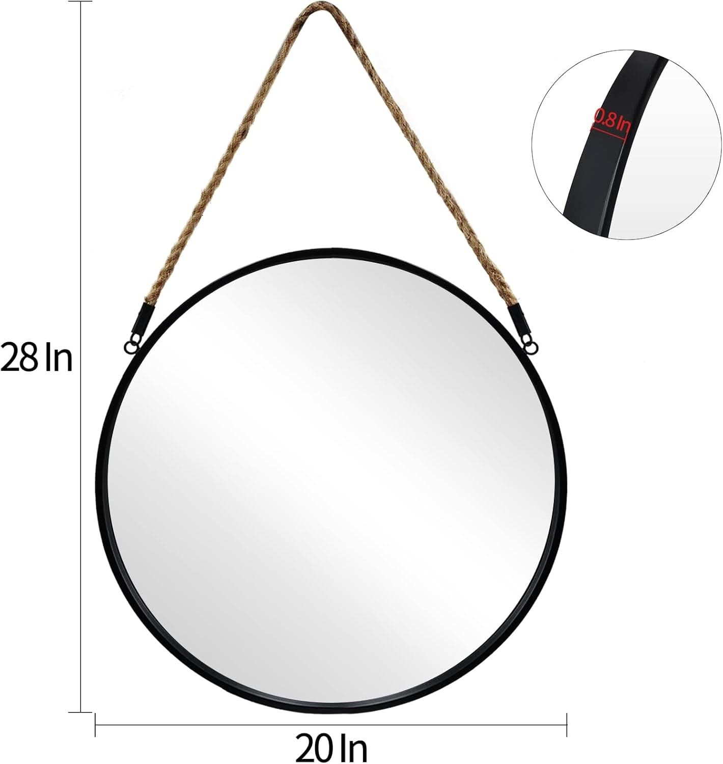 20 Inch Round Hanging Mirror Wall Mounted Classic
