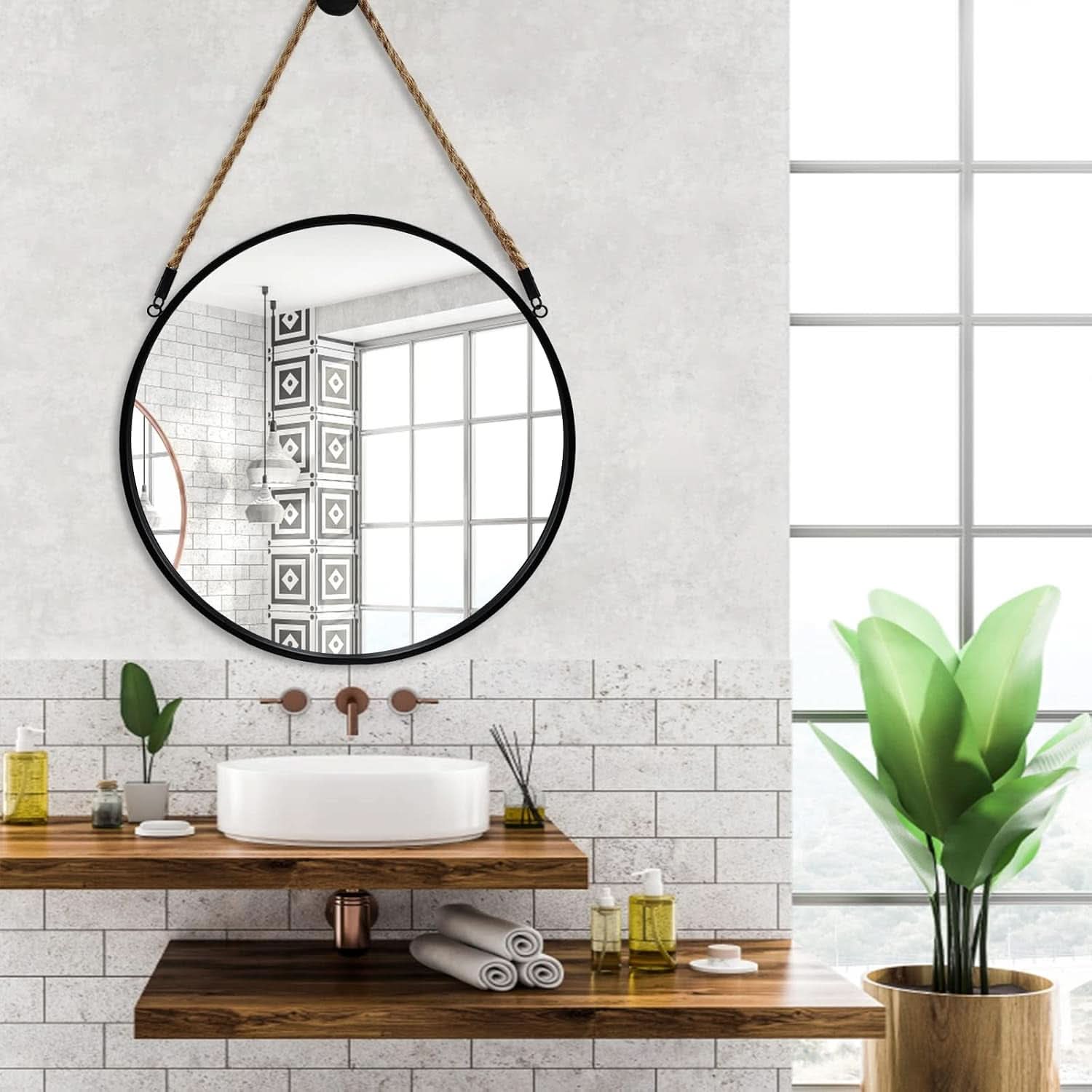 20 Inch Round Hanging Mirror Wall Mounted Classic