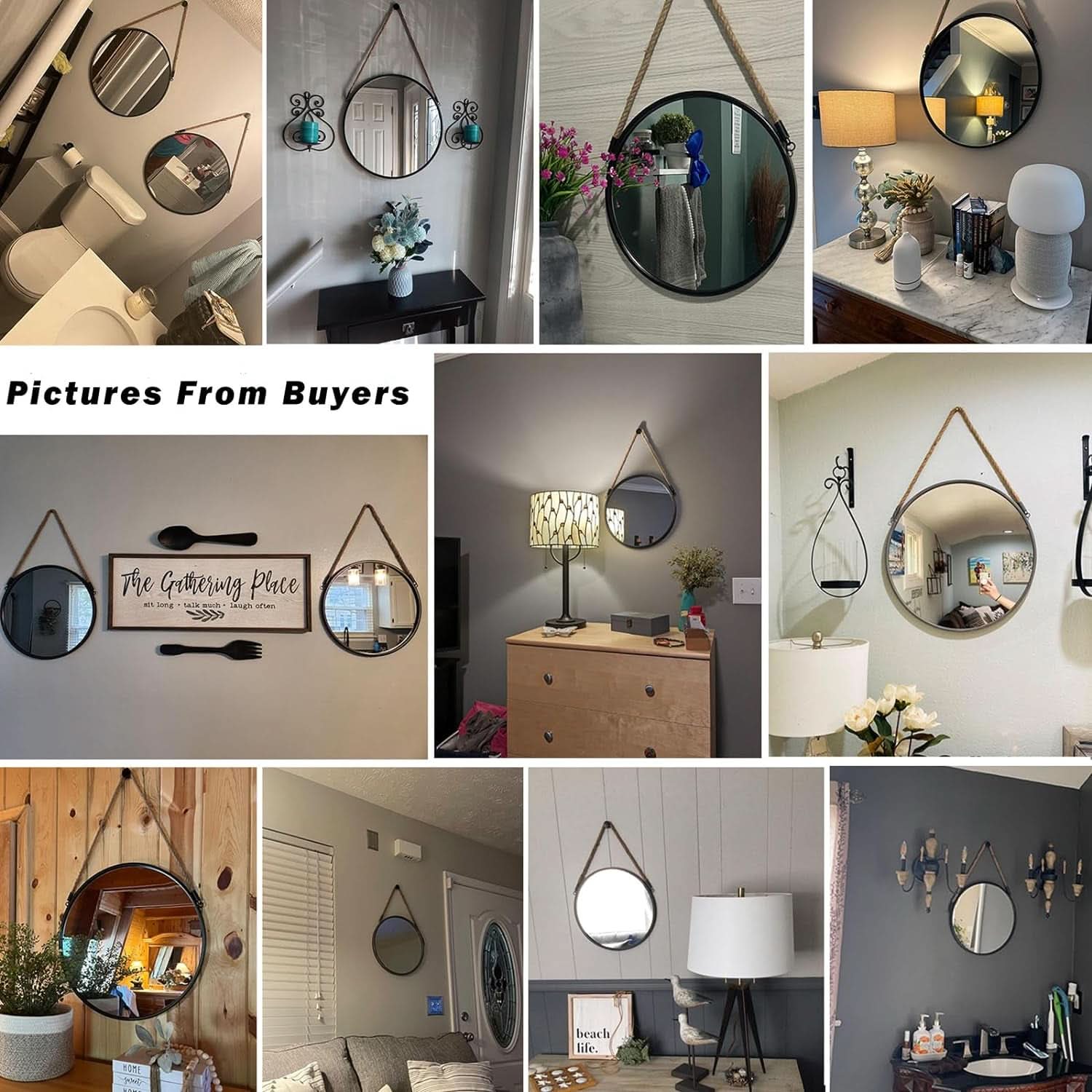 20 Inch Round Hanging Mirror Wall Mounted Classic