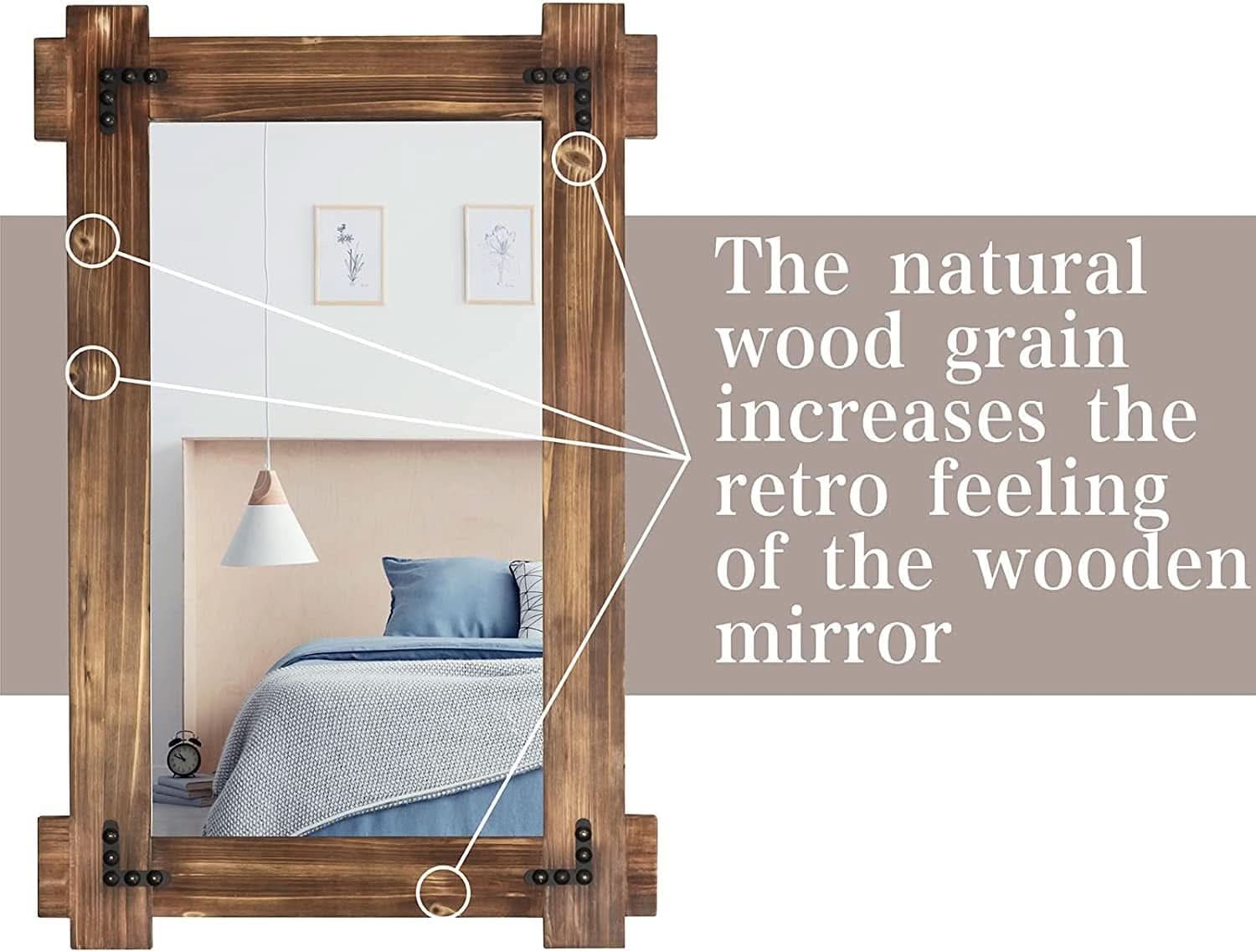 20x30 Rustic Wood Mirror For Bath With Black Metal Accents