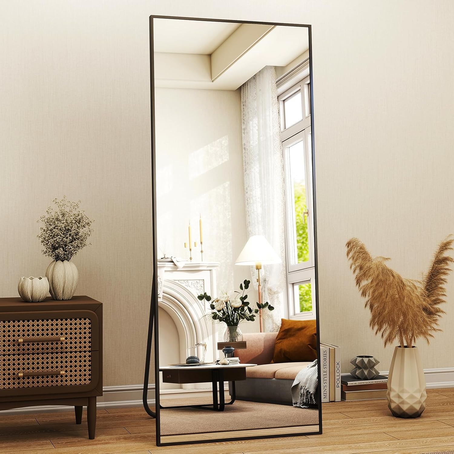 21x56 Inch Full Length Mirror With Black Aluminum Frame